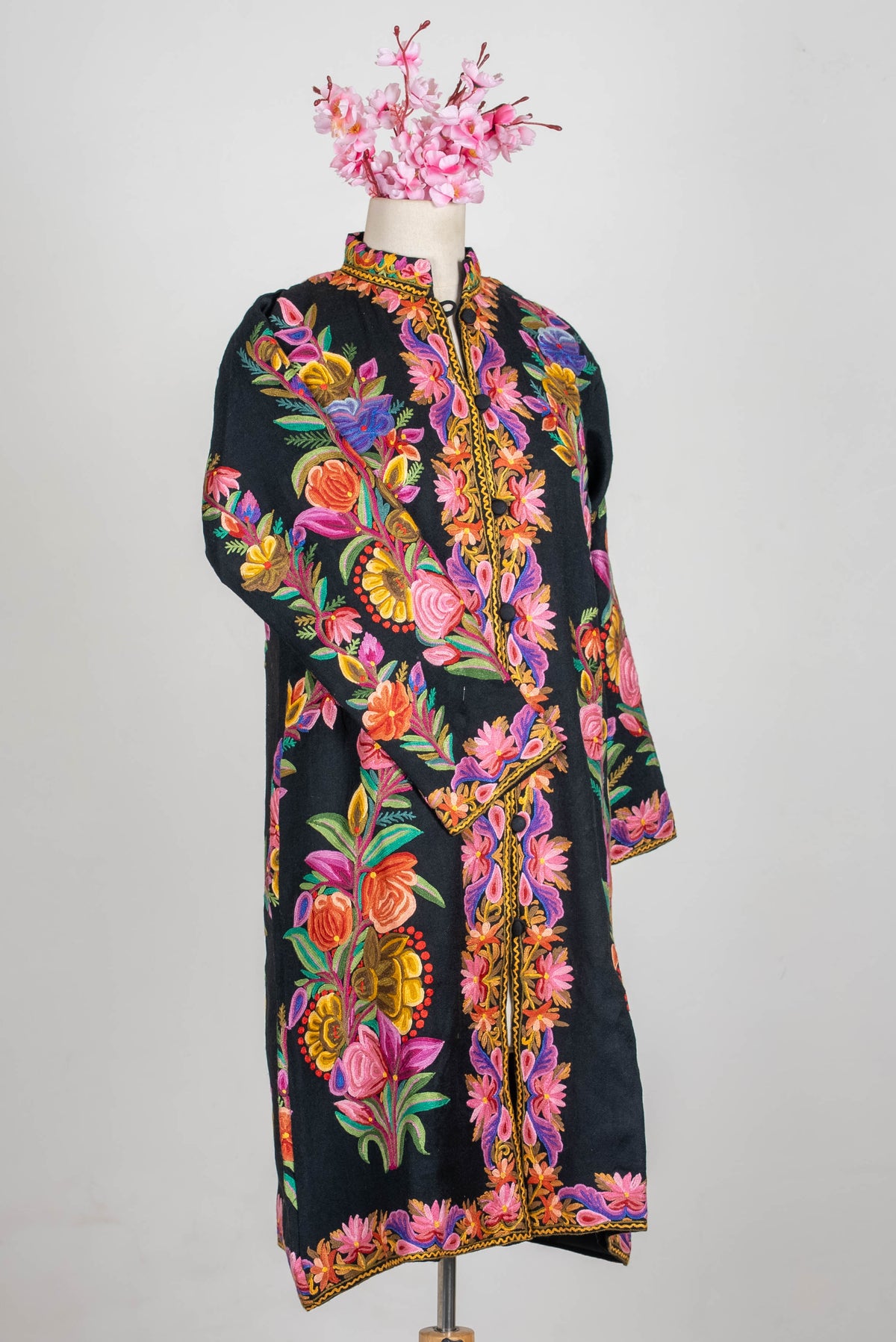 Blooming Mosaic Aari Hand Embroidered Long Jacket