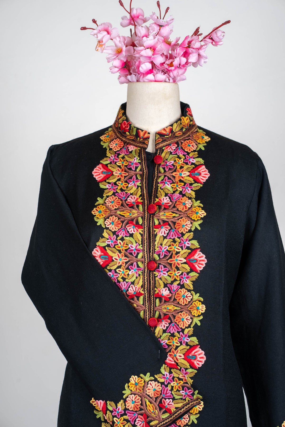 Floral Border Aari Hand Embroidered Long Jacket