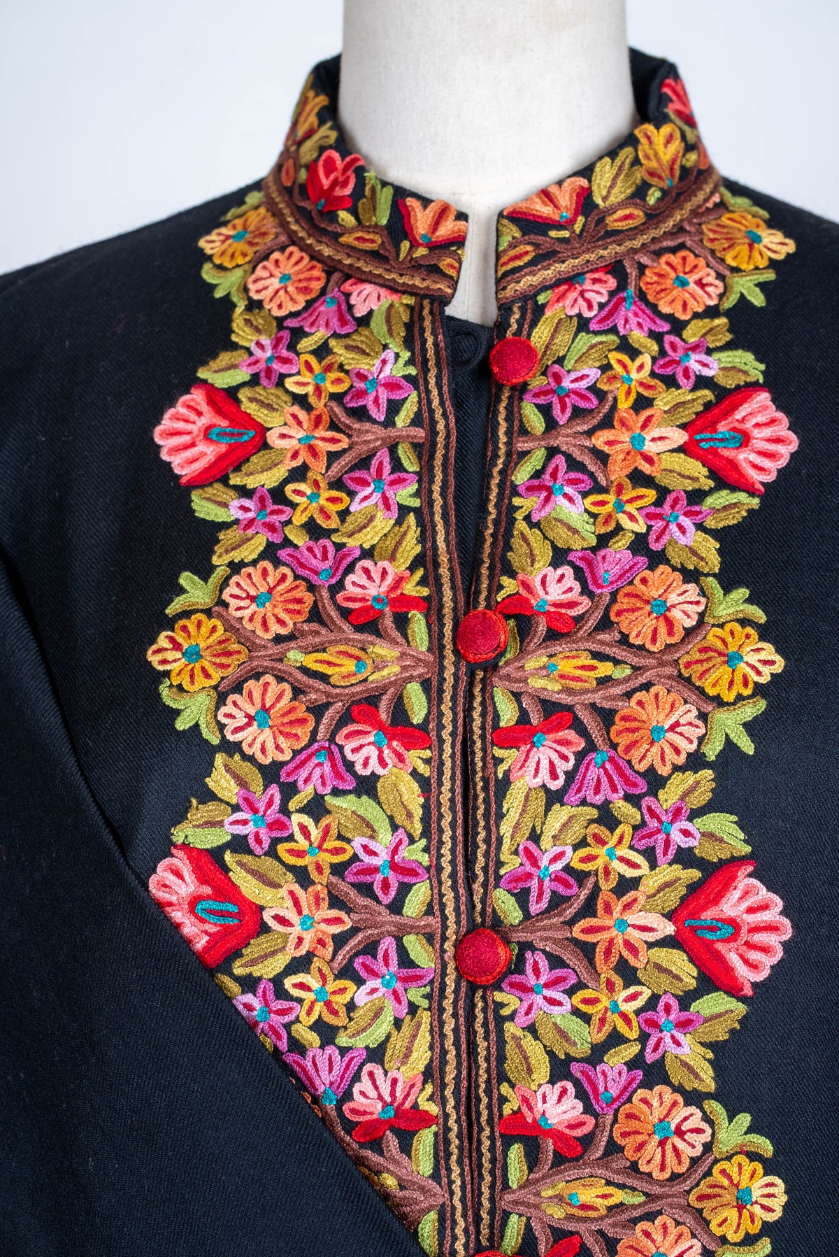 Floral Border Aari Hand Embroidered Long Jacket
