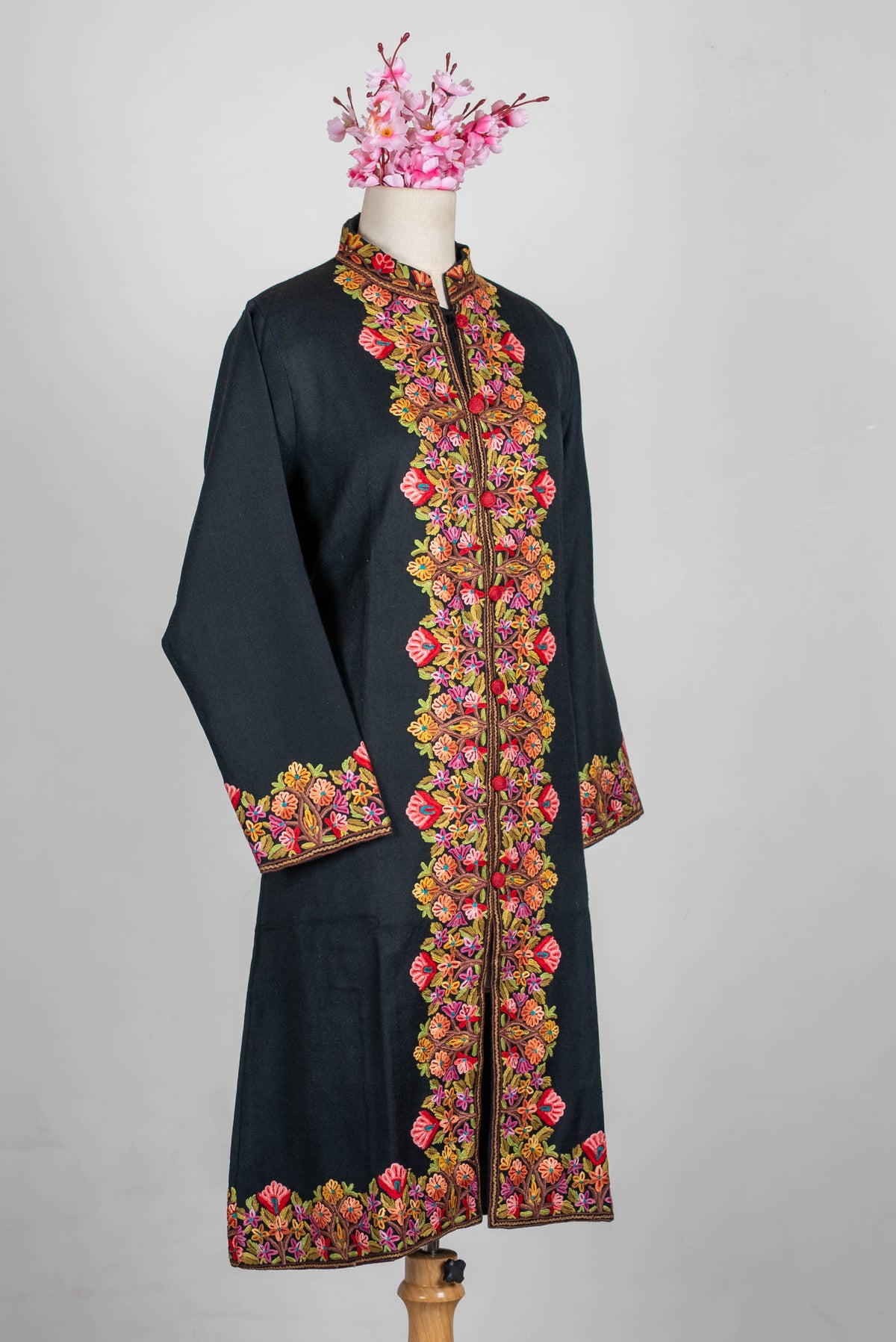 Floral Border Aari Hand Embroidered Long Jacket