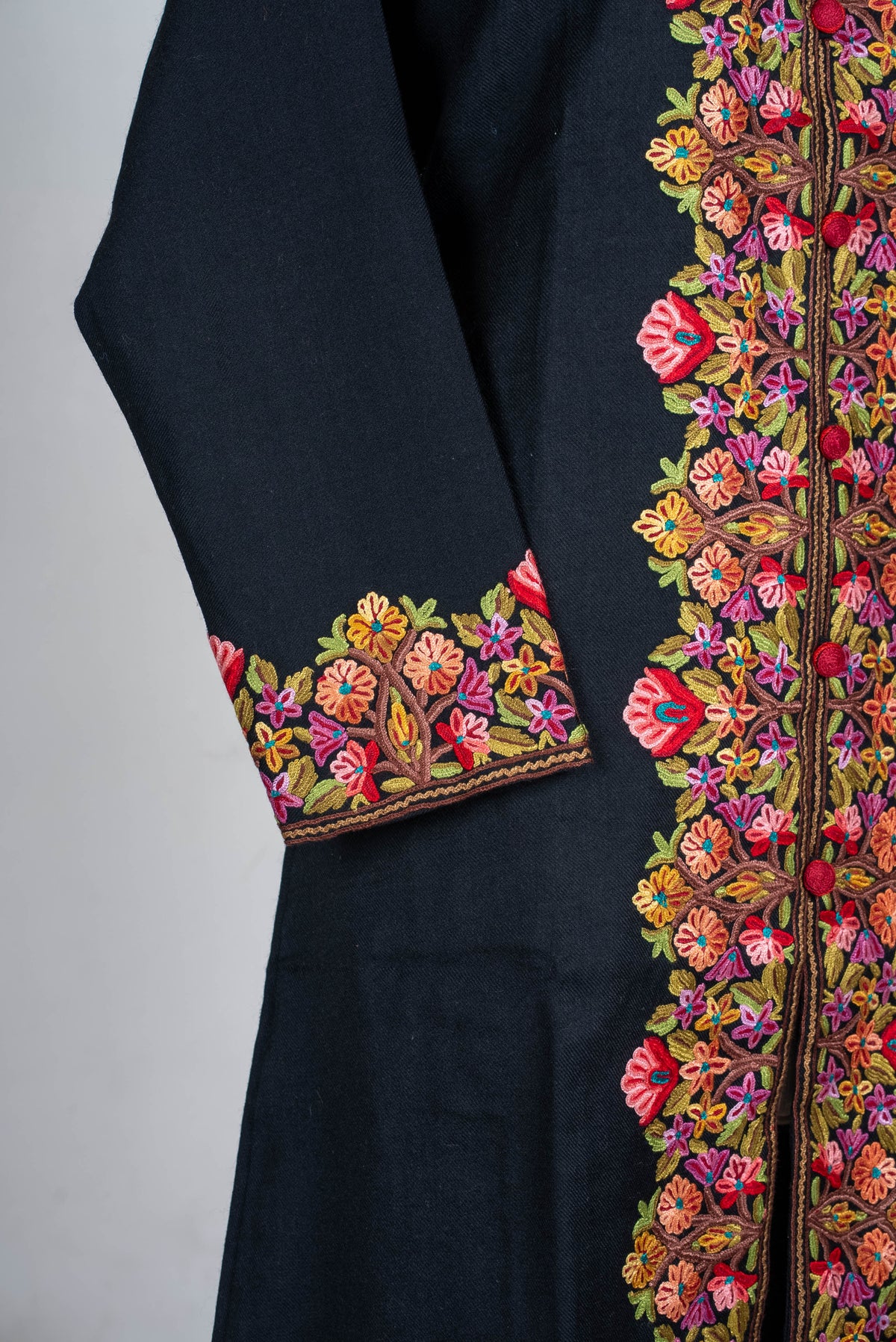 Floral Border Aari Hand Embroidered Long Jacket