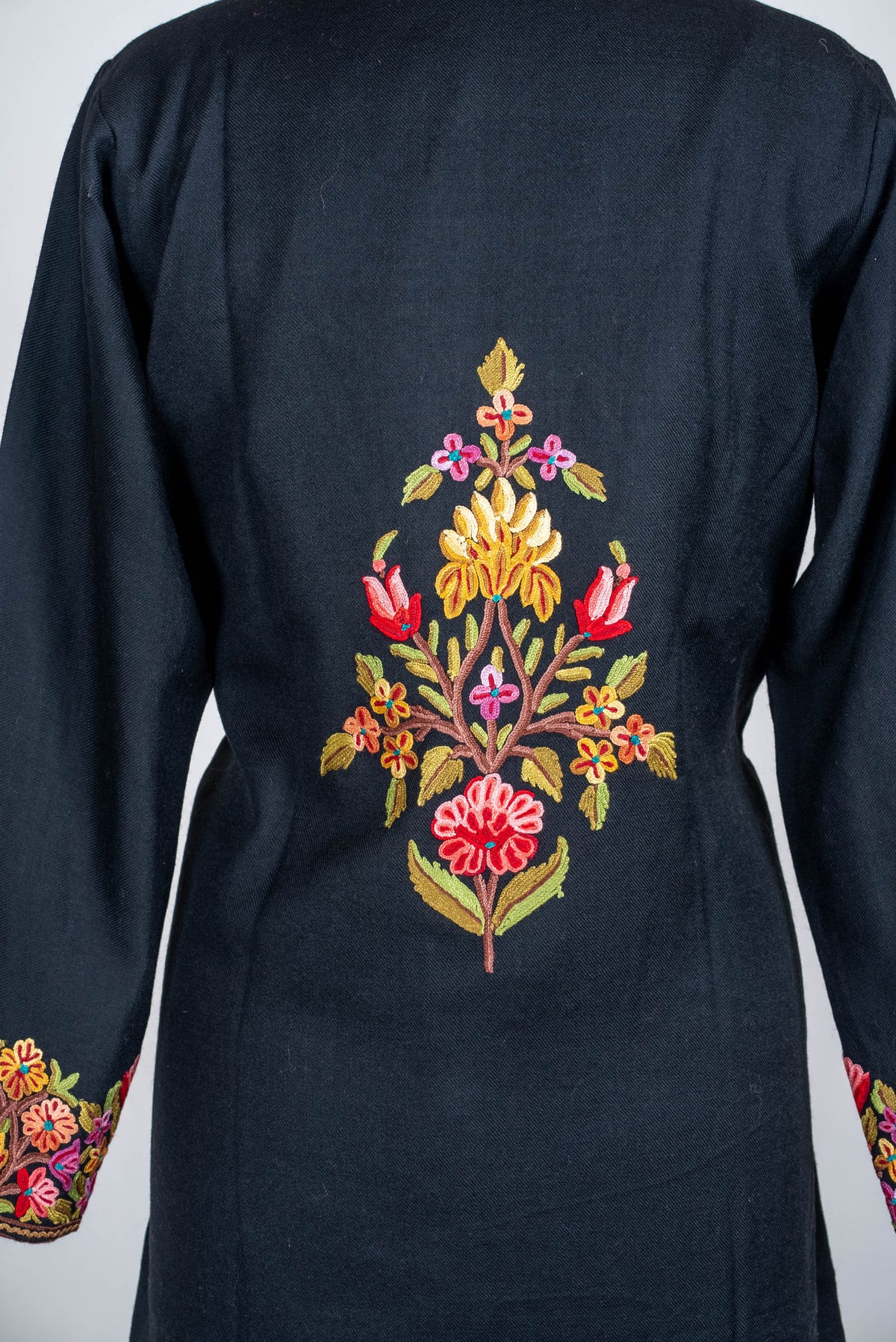 Floral Border Aari Hand Embroidered Long Jacket