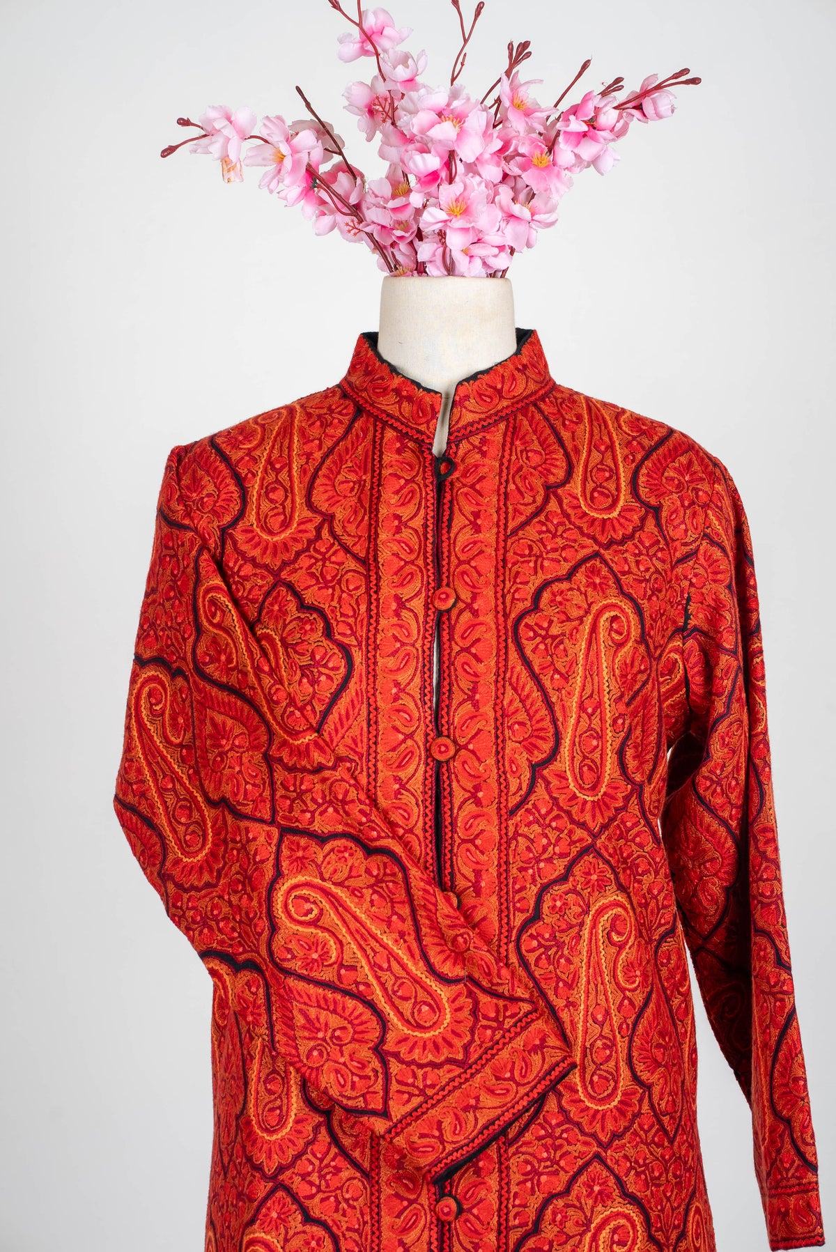 Ember Glow Aari Hand Embroidered Long Jacket
