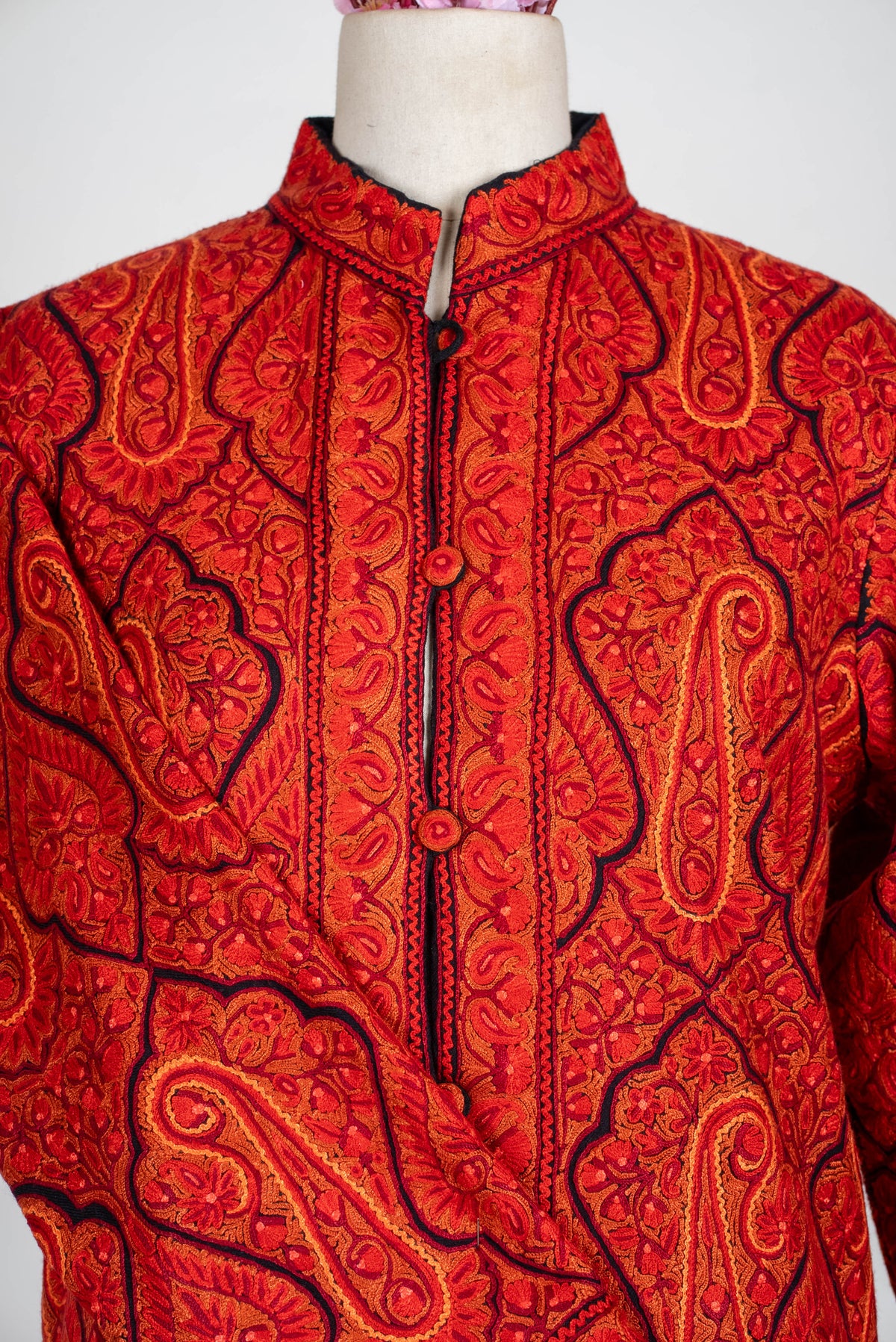 Ember Glow Aari Hand Embroidered Long Jacket