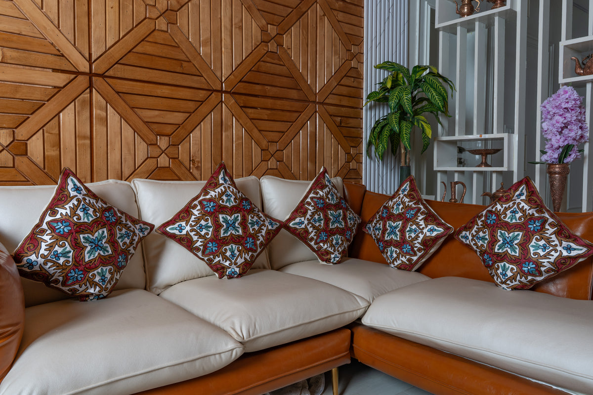 Set of 5 – 16” Hand-Embroidered Cushion Covers