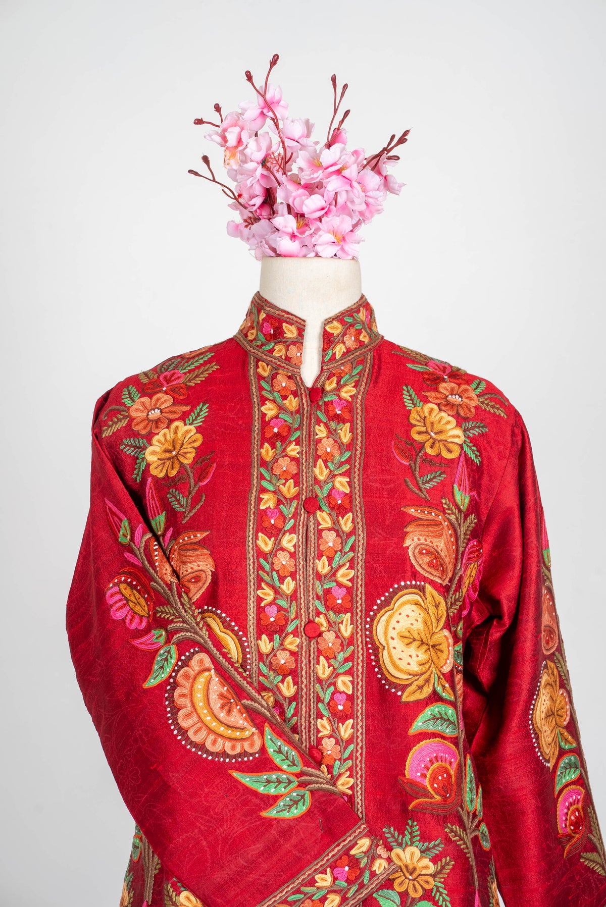 Pure Silk Aari Hand Embroidered Long Jacket