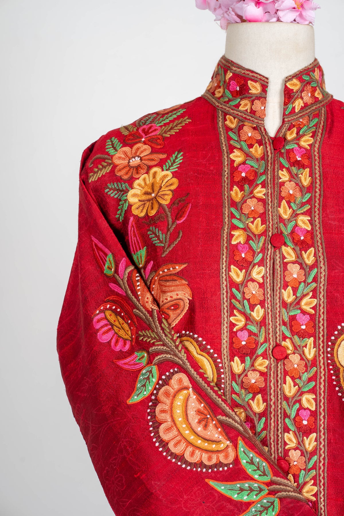 Pure Silk Aari Hand Embroidered Long Jacket