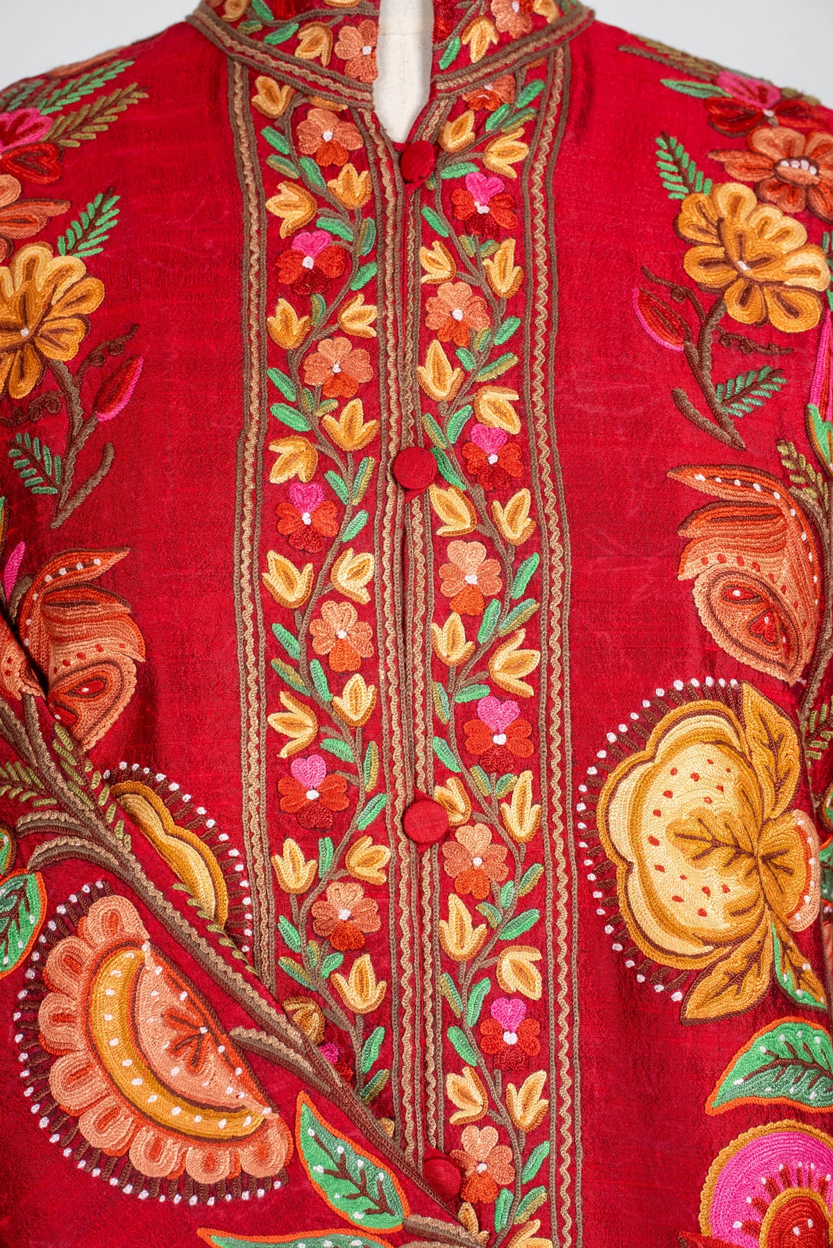 Pure Silk Aari Hand Embroidered Long Jacket