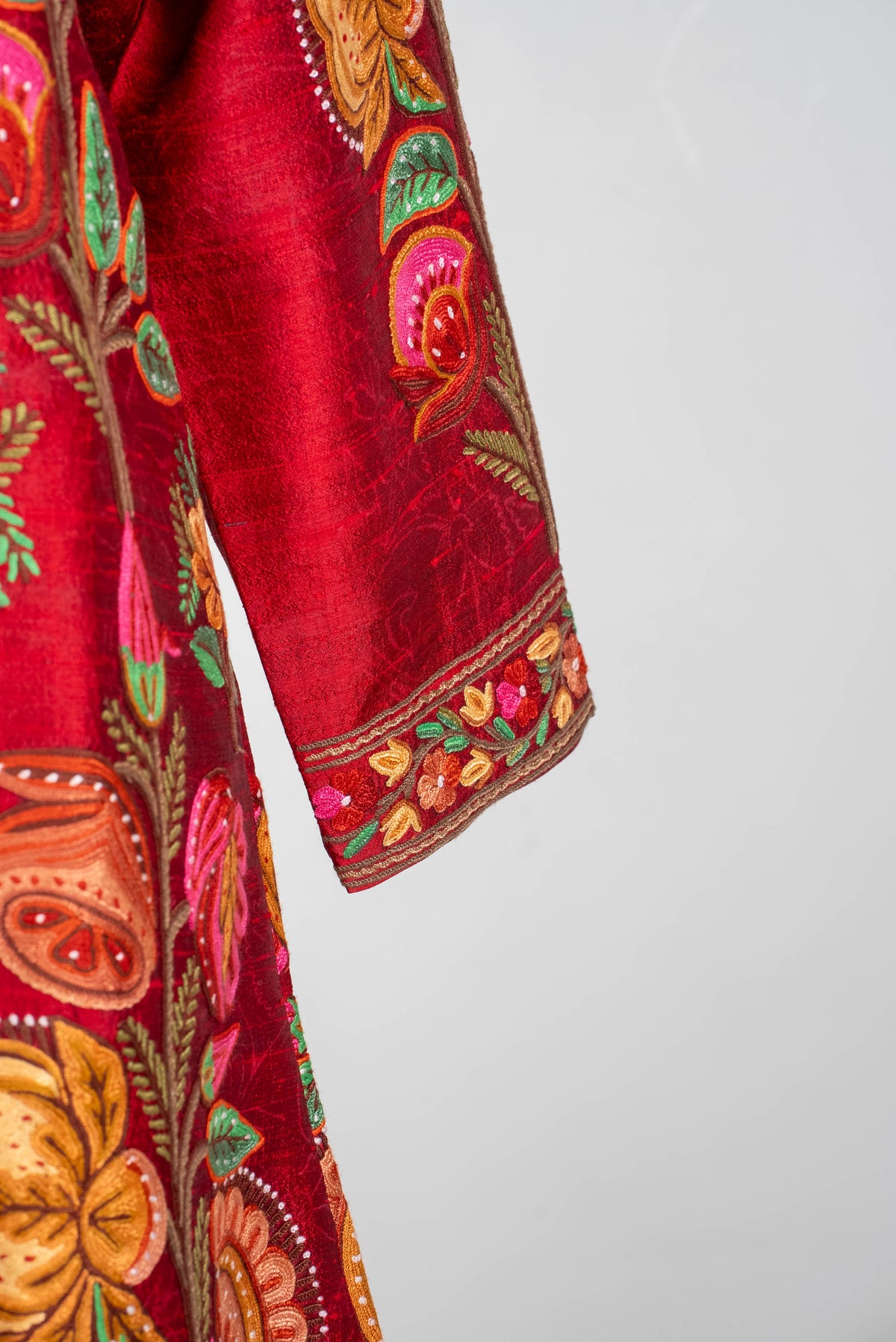 Pure Silk Aari Hand Embroidered Long Jacket