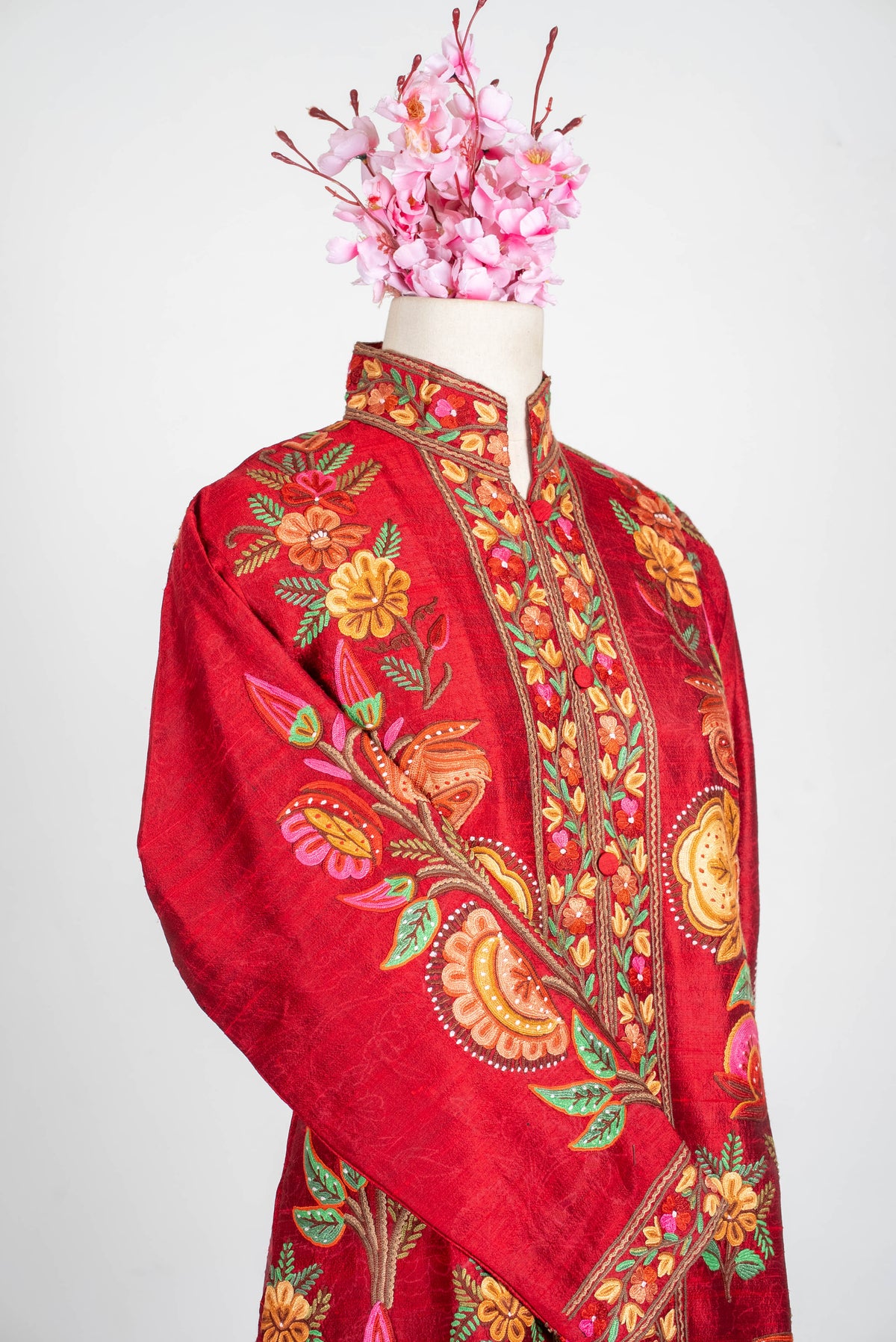 Pure Silk Aari Hand Embroidered Long Jacket