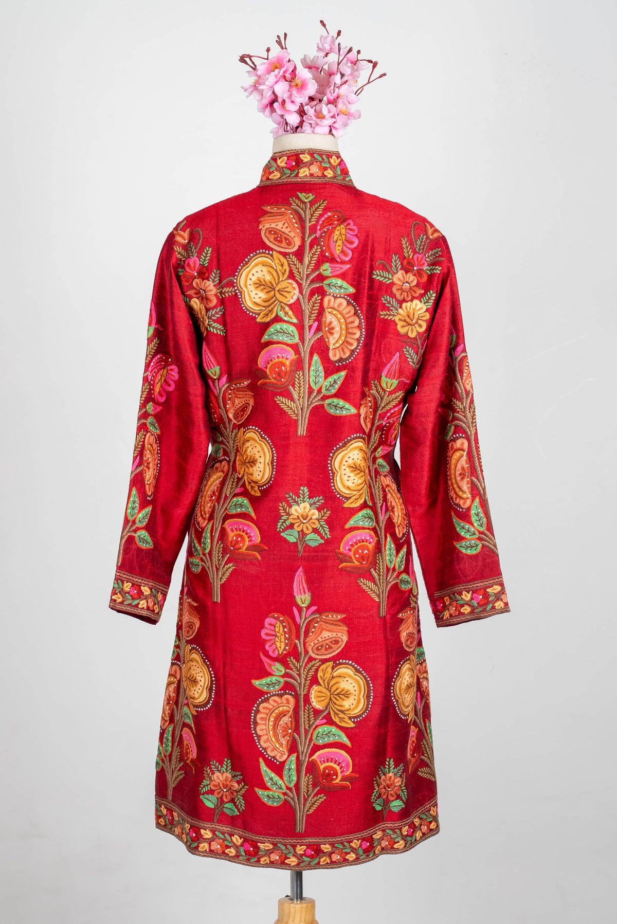 Pure Silk Aari Hand Embroidered Long Jacket