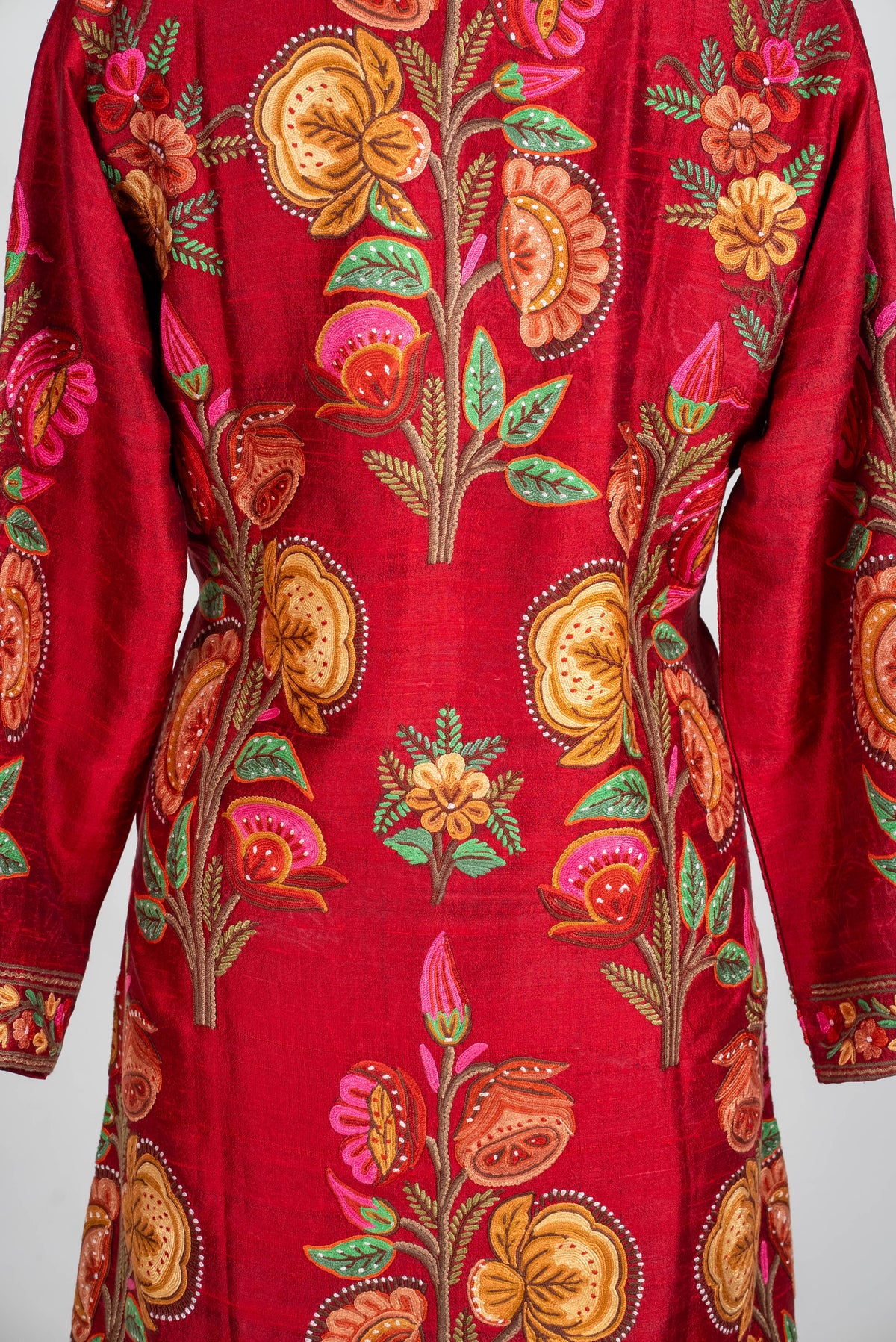 Pure Silk Aari Hand Embroidered Long Jacket