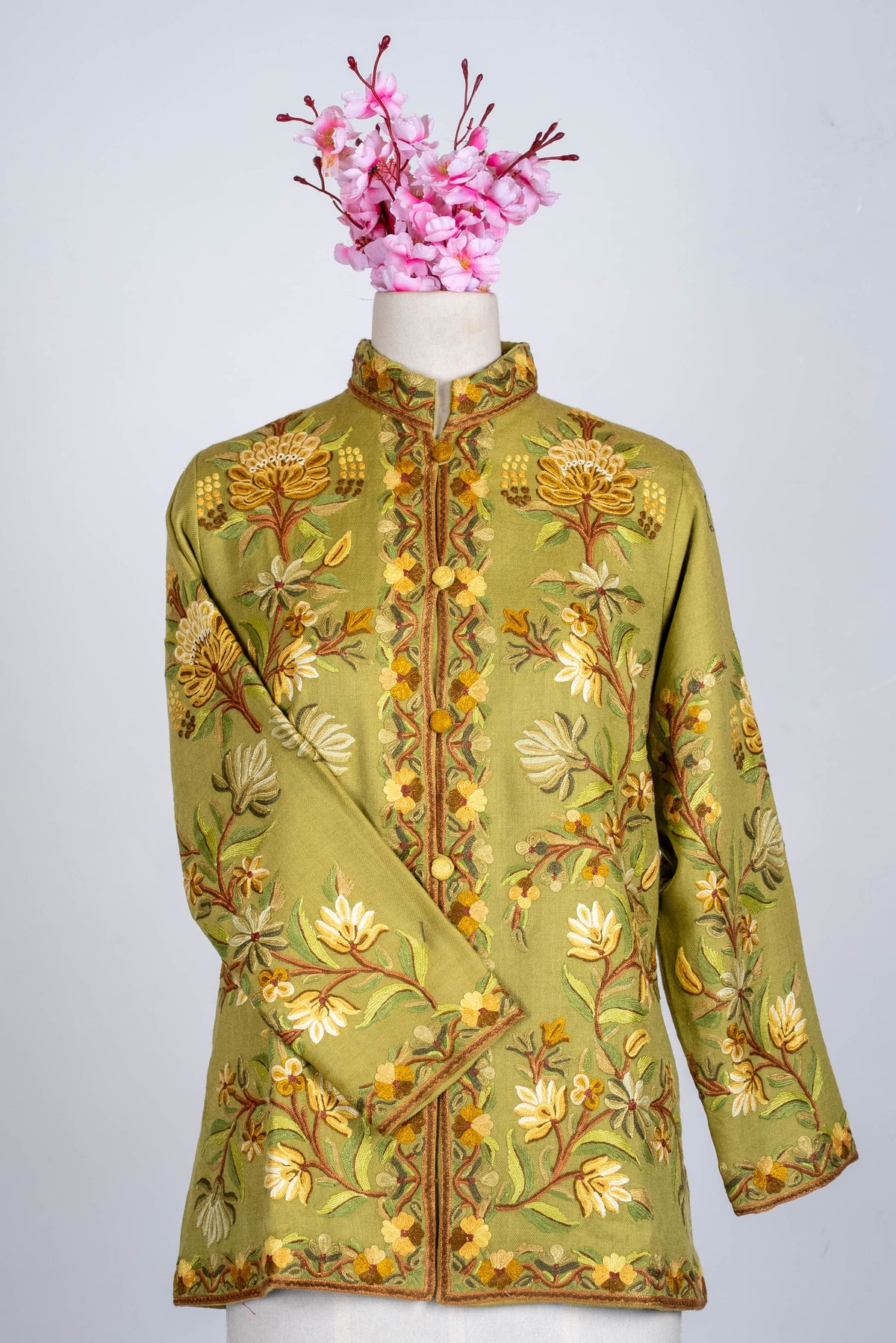 Sage Bloom Aari Hand Embroidered Short Jacket