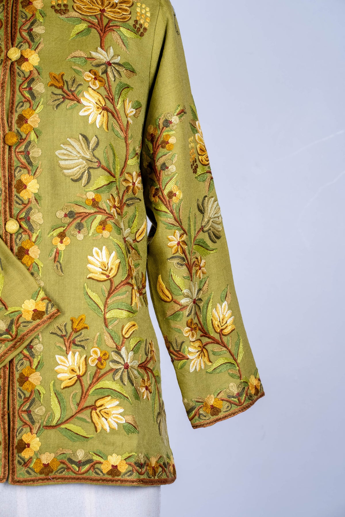 Sage Bloom Aari Hand Embroidered Short Jacket