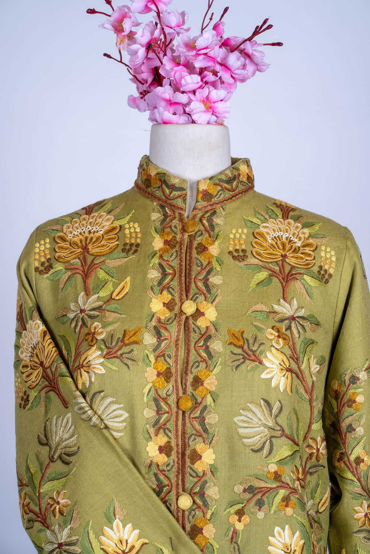 Sage Bloom Aari Hand Embroidered Short Jacket