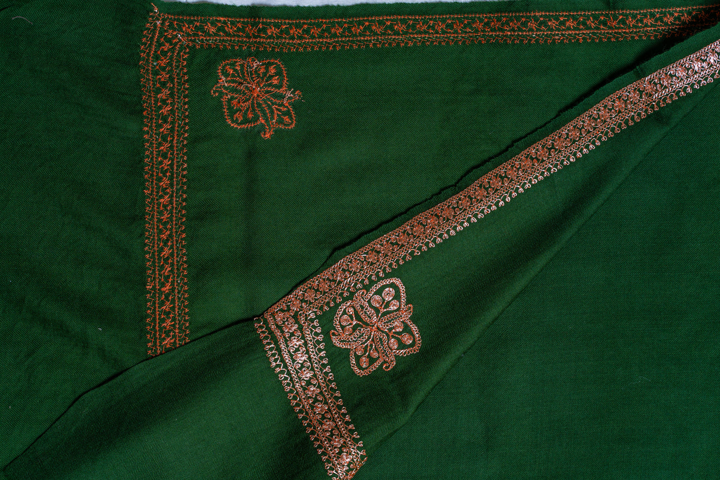 Emerald Dreams: Tilla Hand-Embroidered Merino Wool Shawl