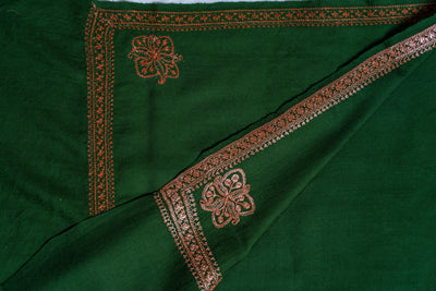 Emerald Dreams: Tilla Hand-Embroidered Merino Wool Shawl