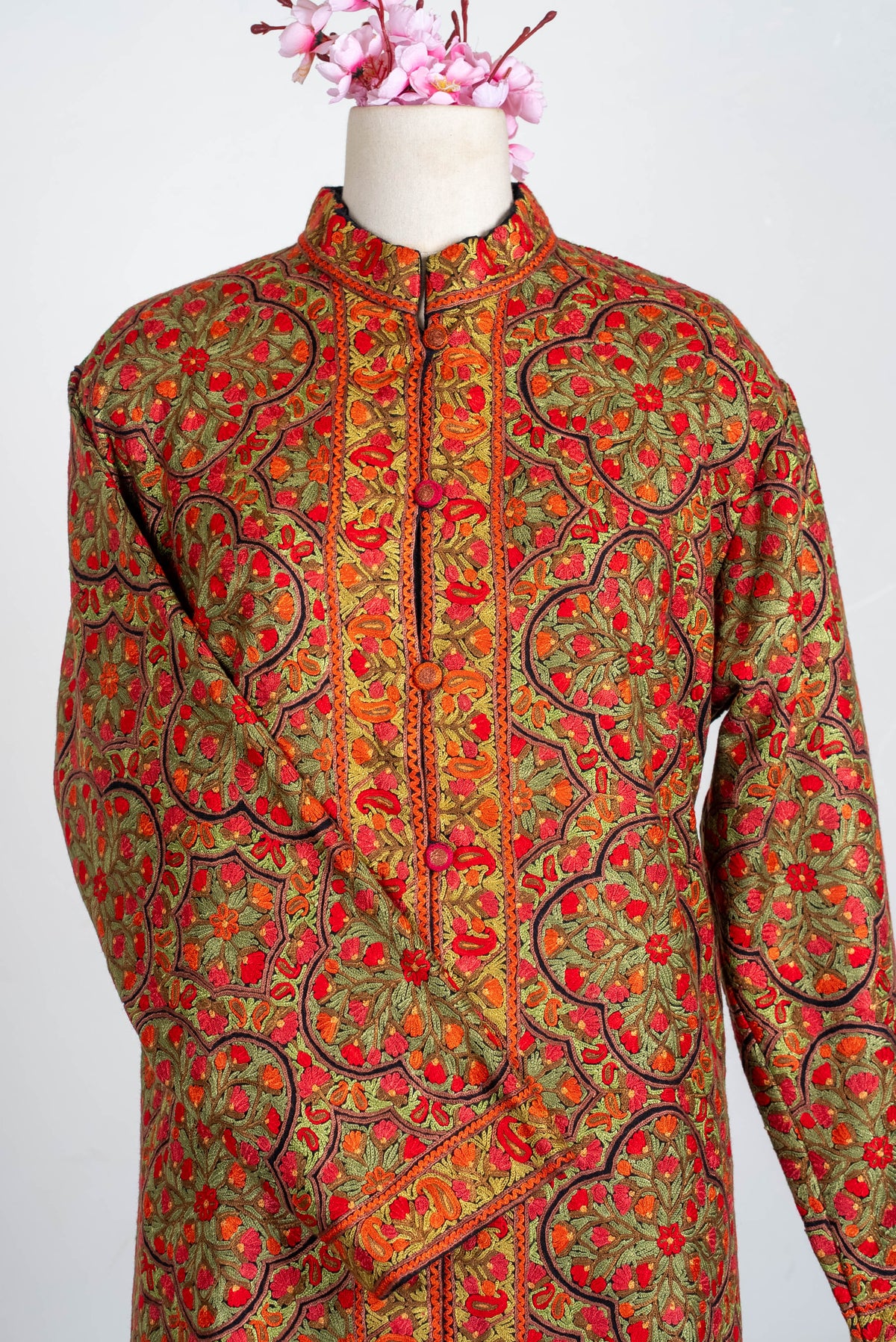 Rust Medallion Aari Hand Embroidered Long Jacket