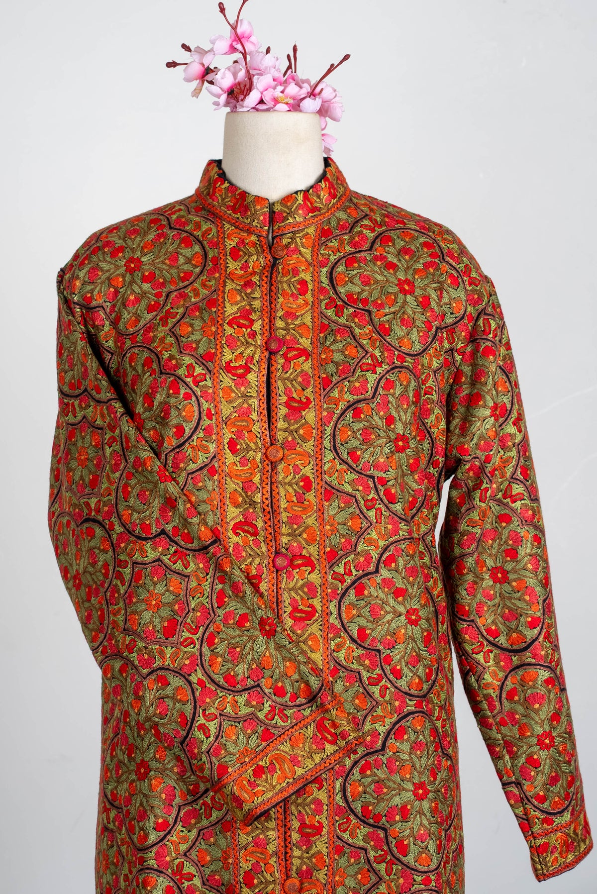 Rust Medallion Aari Hand Embroidered Long Jacket