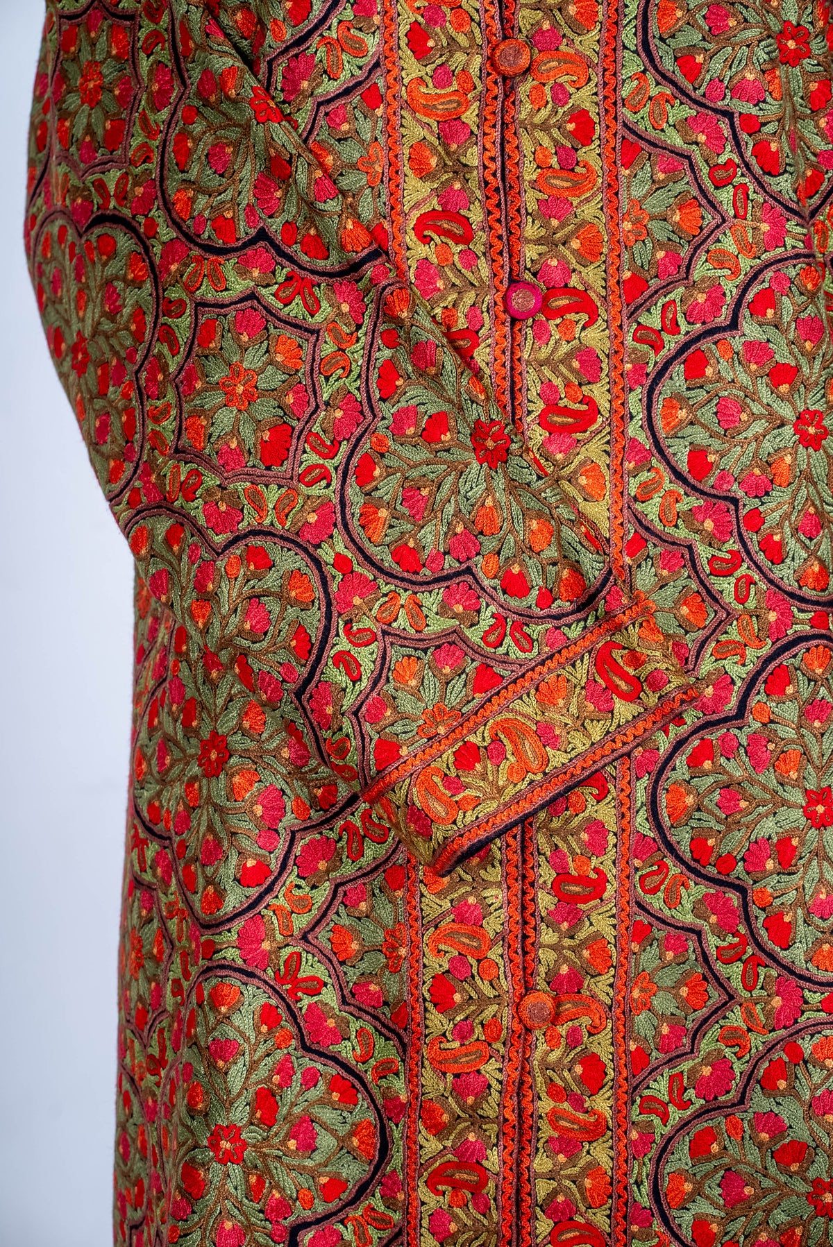 Rust Medallion Aari Hand Embroidered Long Jacket