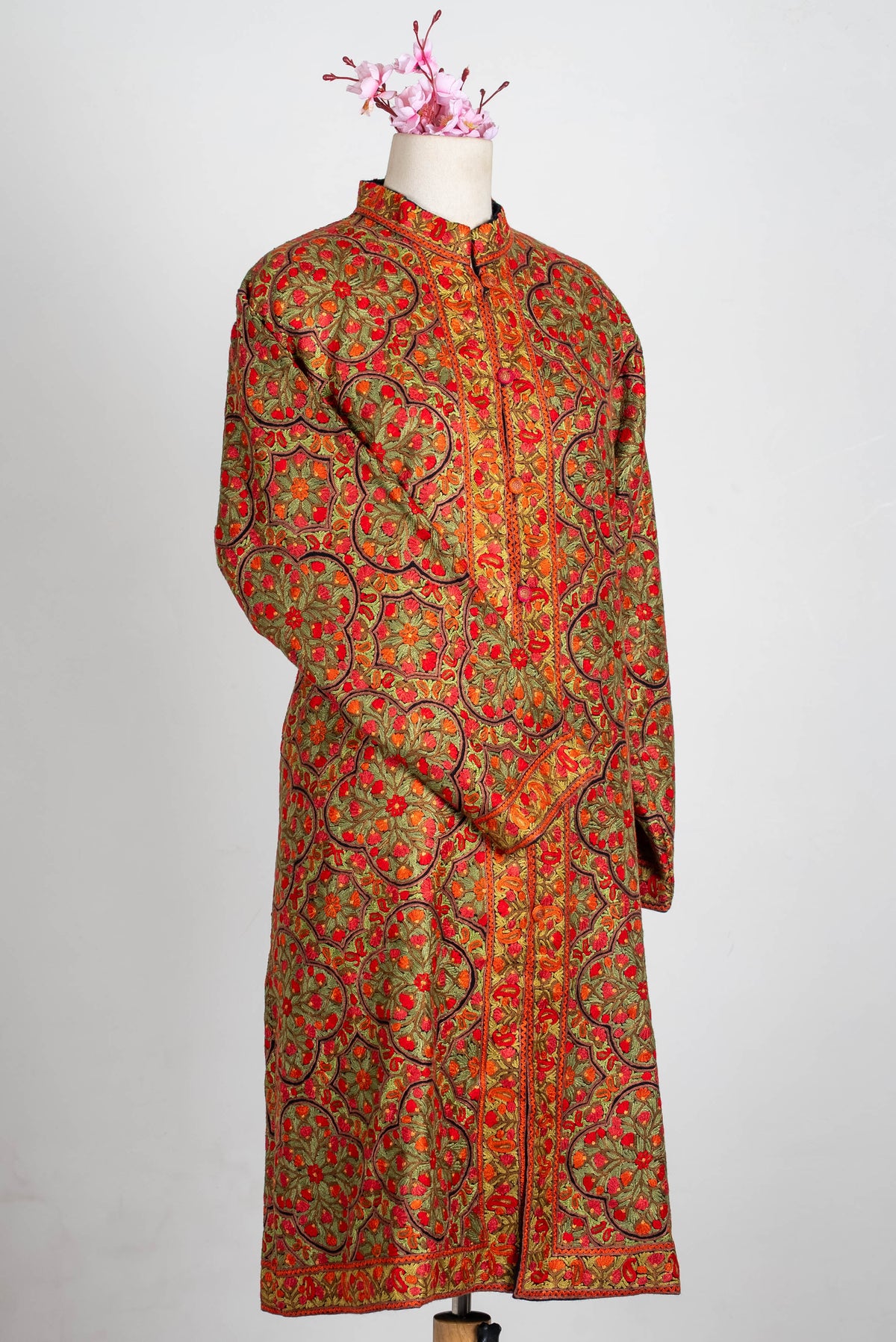 Rust Medallion Aari Hand Embroidered Long Jacket