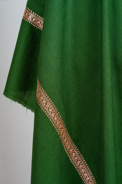 Emerald Dreams: Tilla Hand-Embroidered Merino Wool Shawl