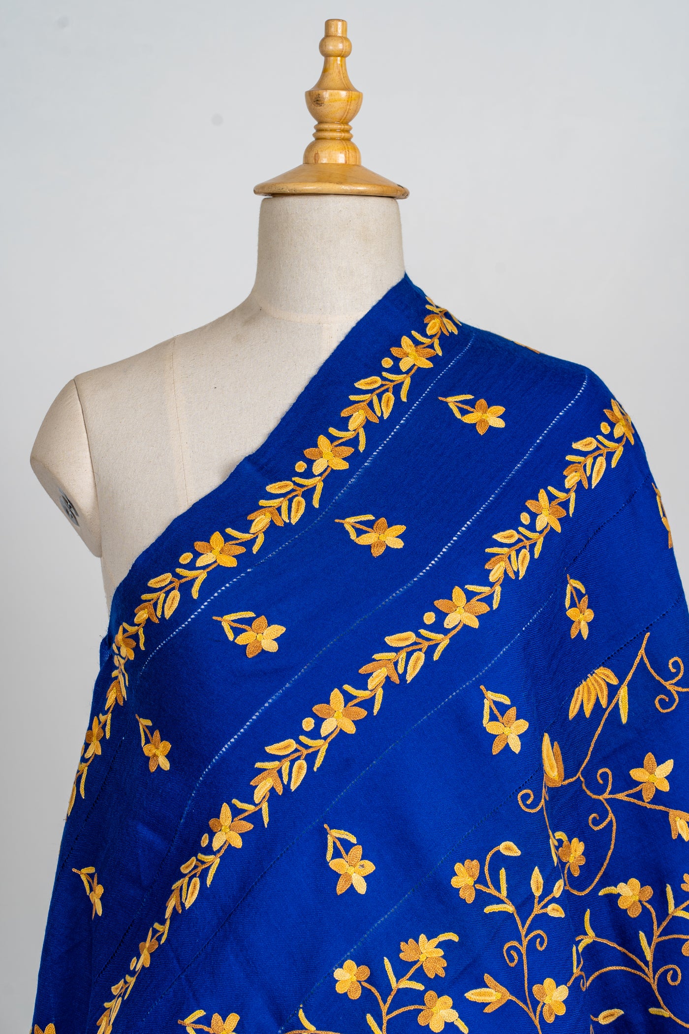 Royal Blue Splendor Aari Hand-Embroidered Merino Wool Shawl