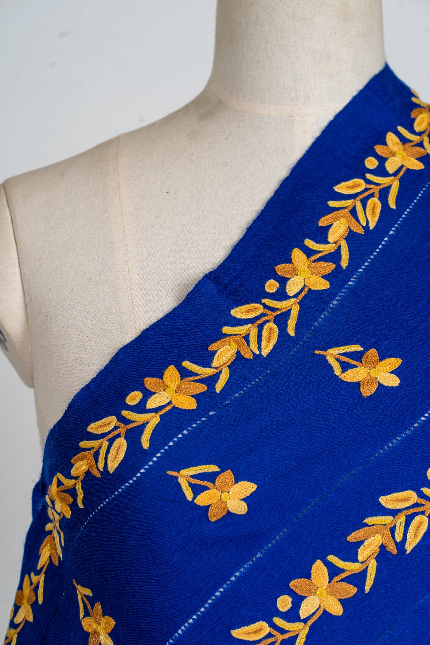 Royal Blue Splendor Aari Hand-Embroidered Merino Wool Shawl