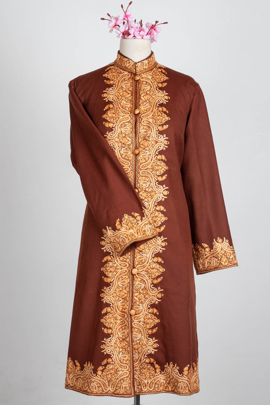 Walnut Grace Aari Hand Embroidered Long Jacket