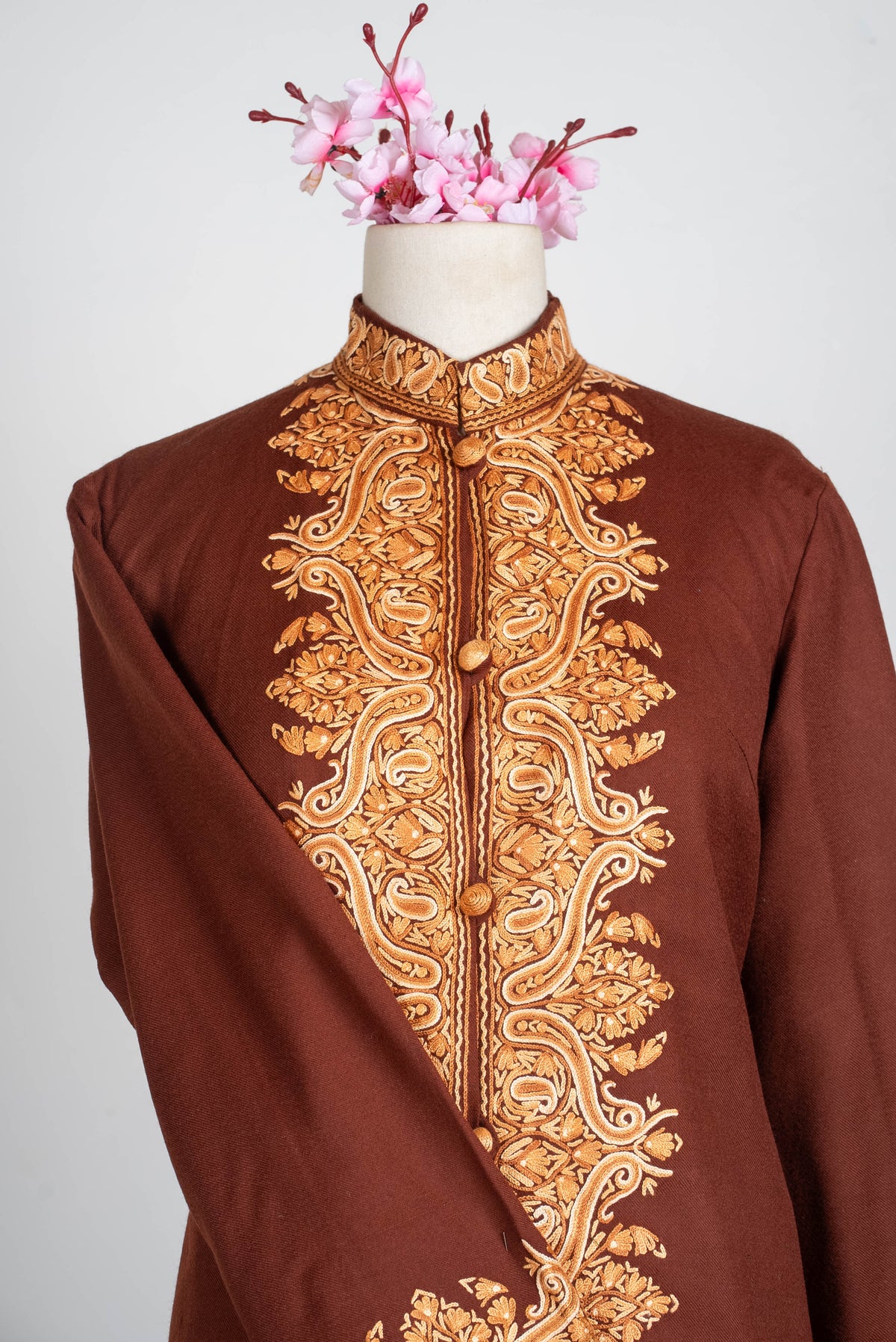 Walnut Grace Aari Hand Embroidered Long Jacket