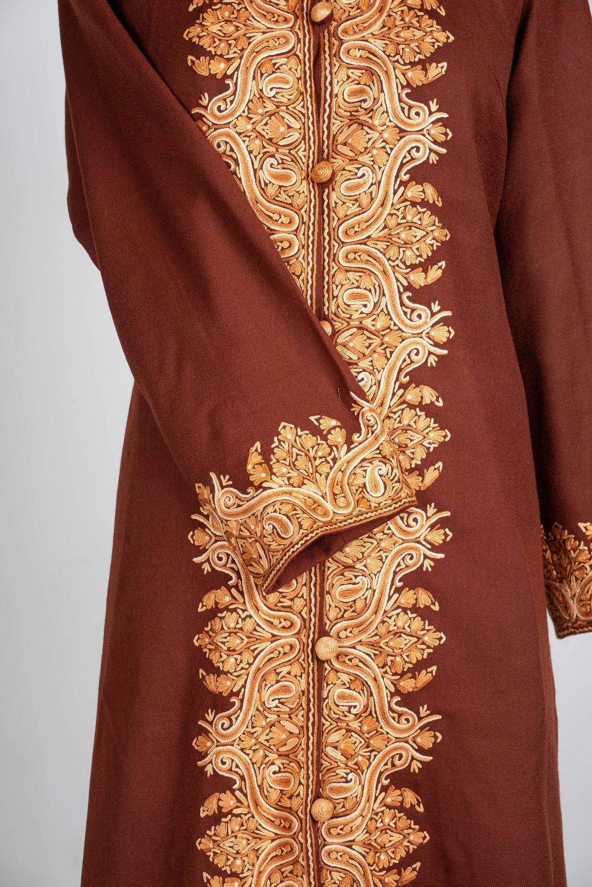 Walnut Grace Aari Hand Embroidered Long Jacket