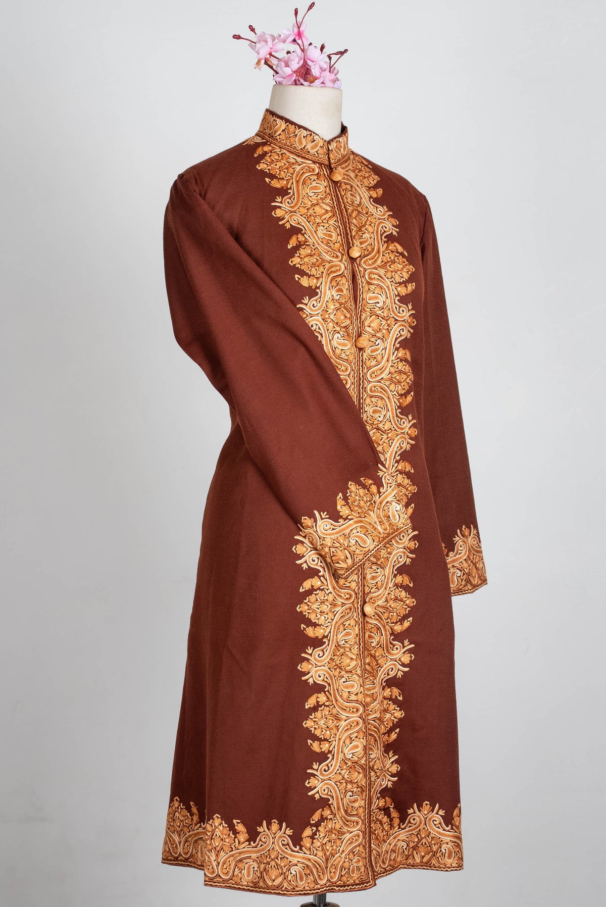 Walnut Grace Aari Hand Embroidered Long Jacket