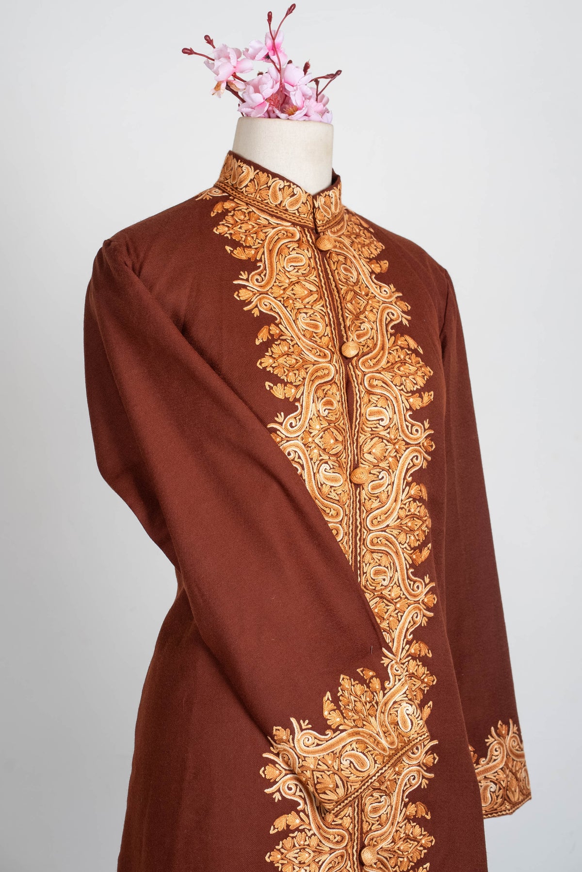 Walnut Grace Aari Hand Embroidered Long Jacket