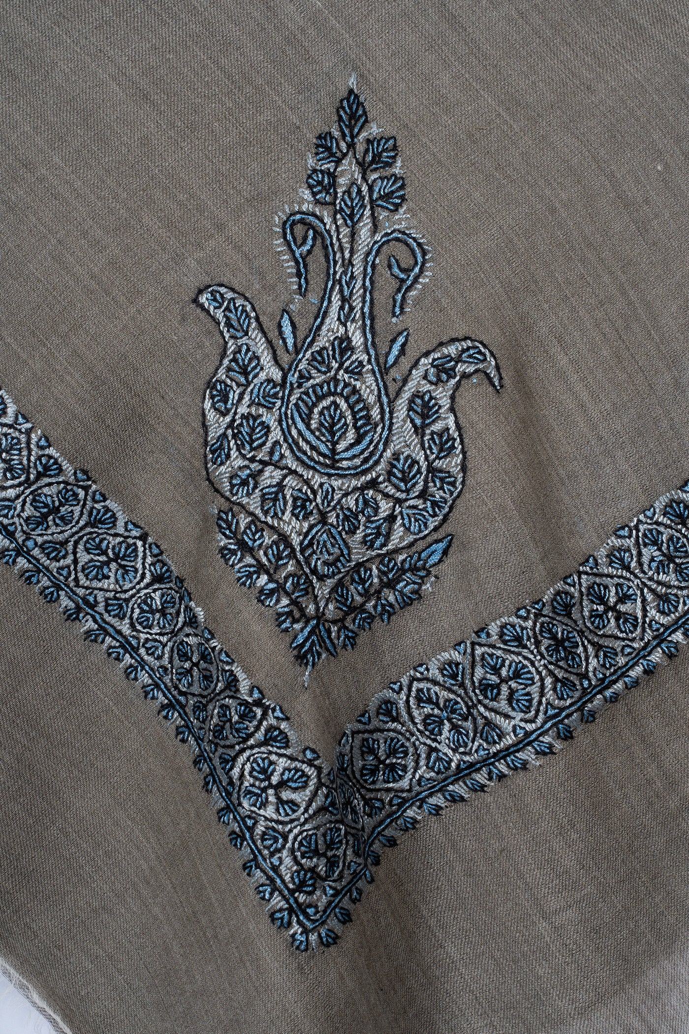 Ash Grey Rumal — Sozni Hand Embroidered