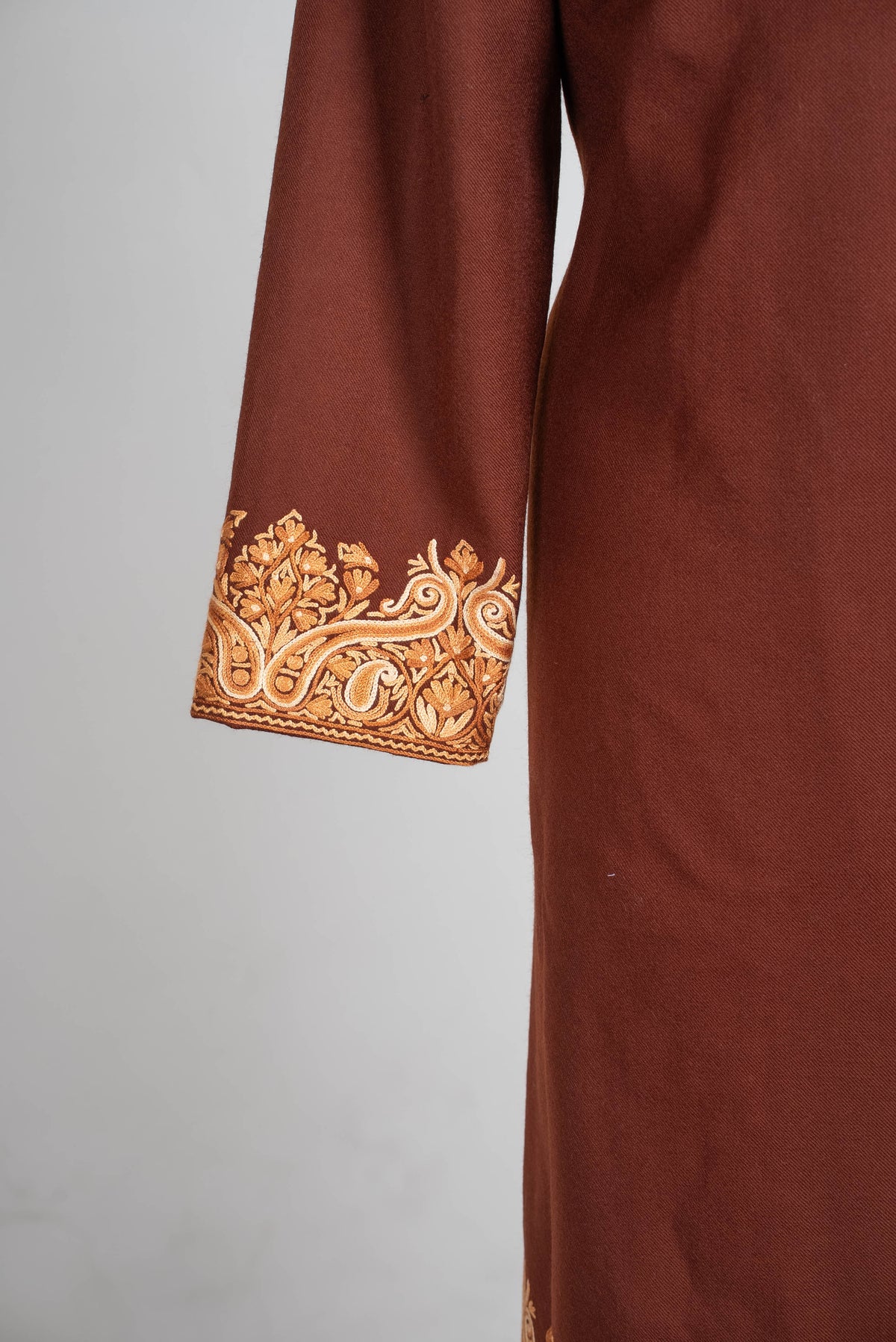Walnut Grace Aari Hand Embroidered Long Jacket