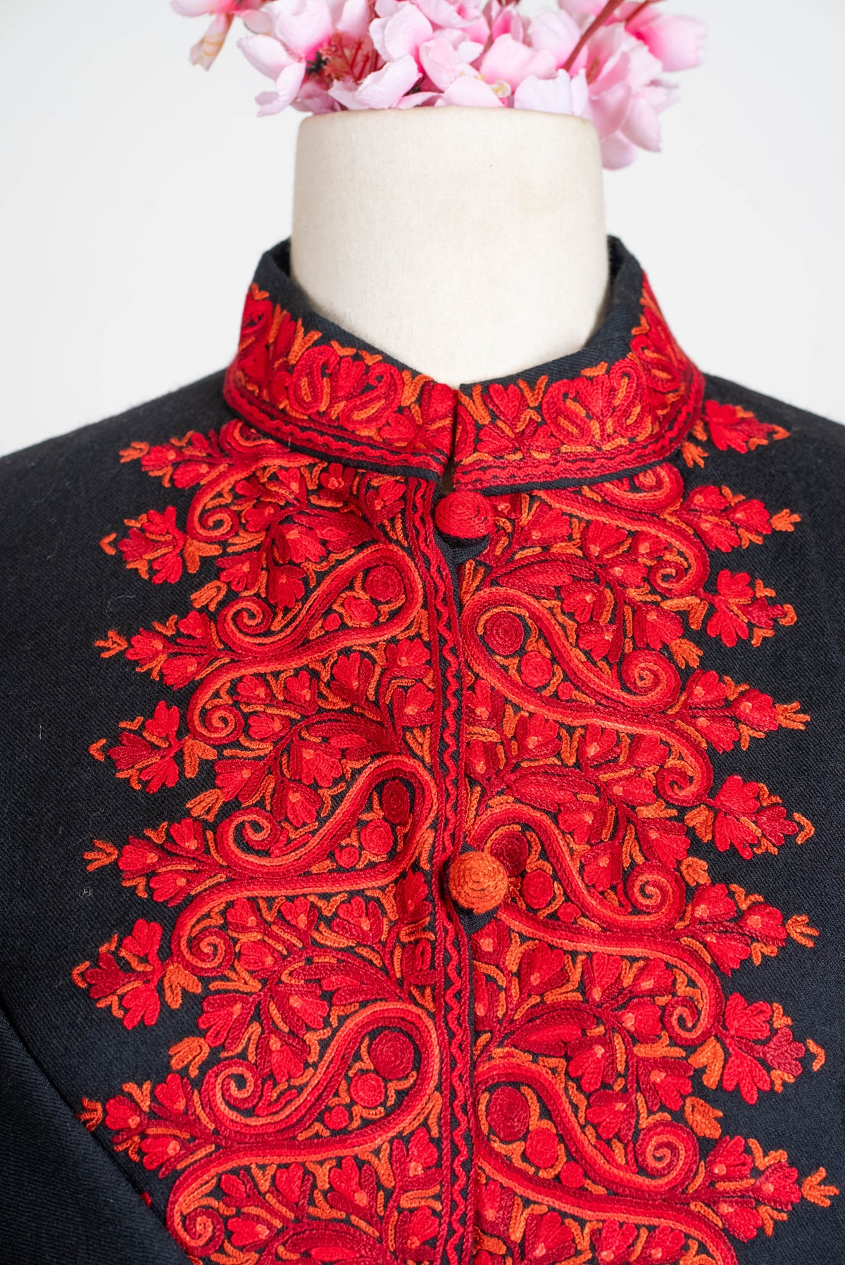 Noir Crimson Aari Hand Embroidered Long Jacket
