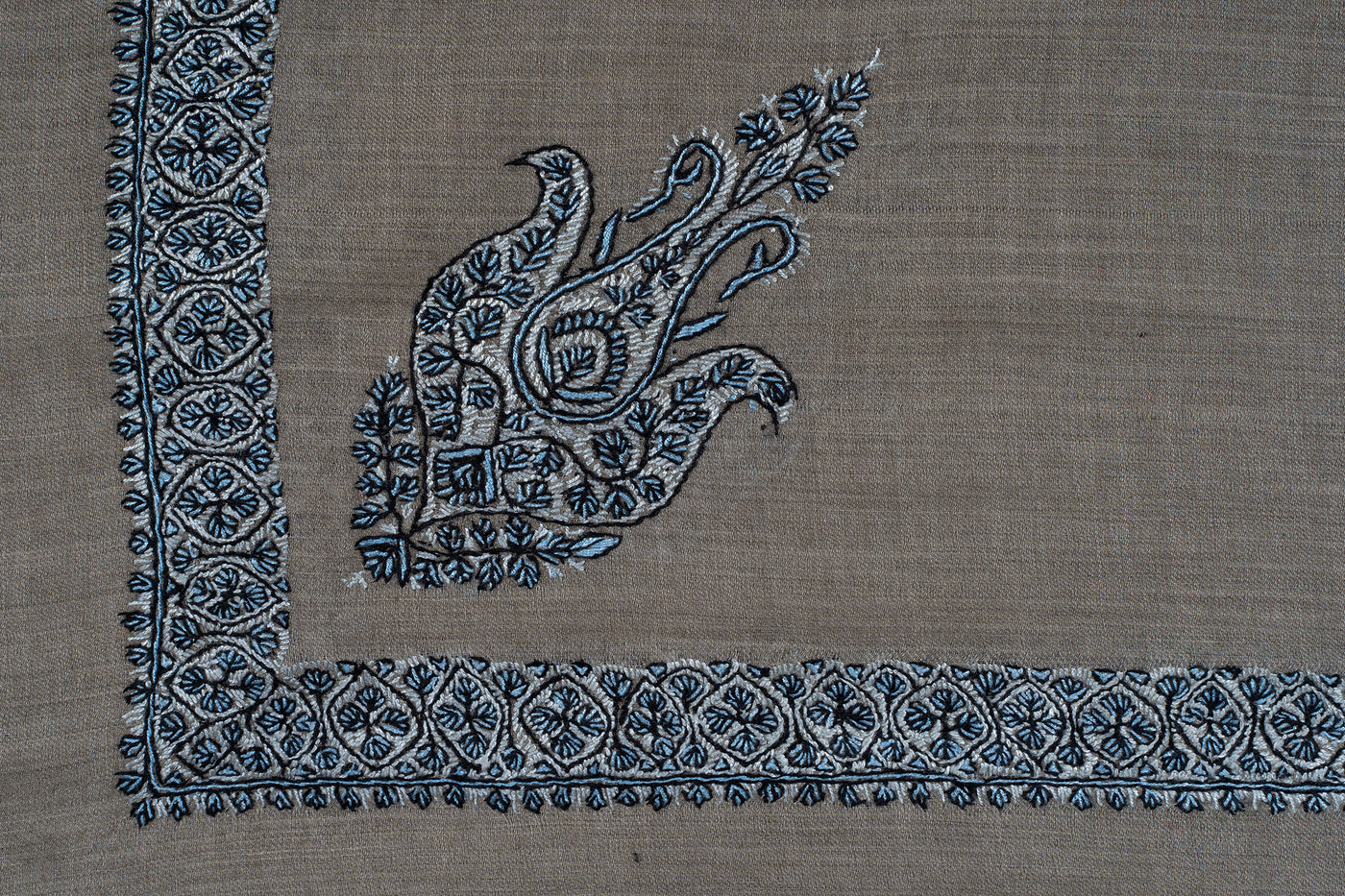Ash Grey Rumal — Sozni Hand Embroidered