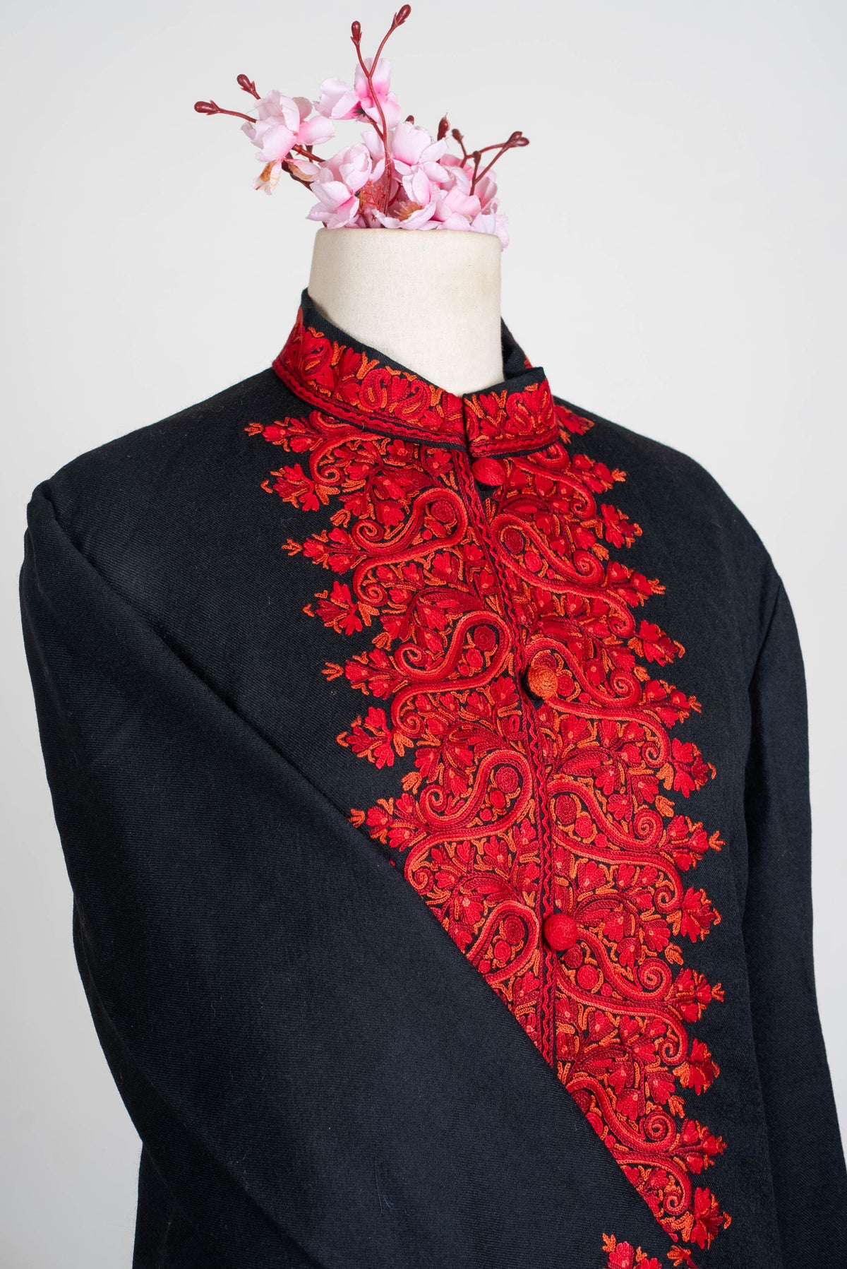 Noir Crimson Aari Hand Embroidered Long Jacket