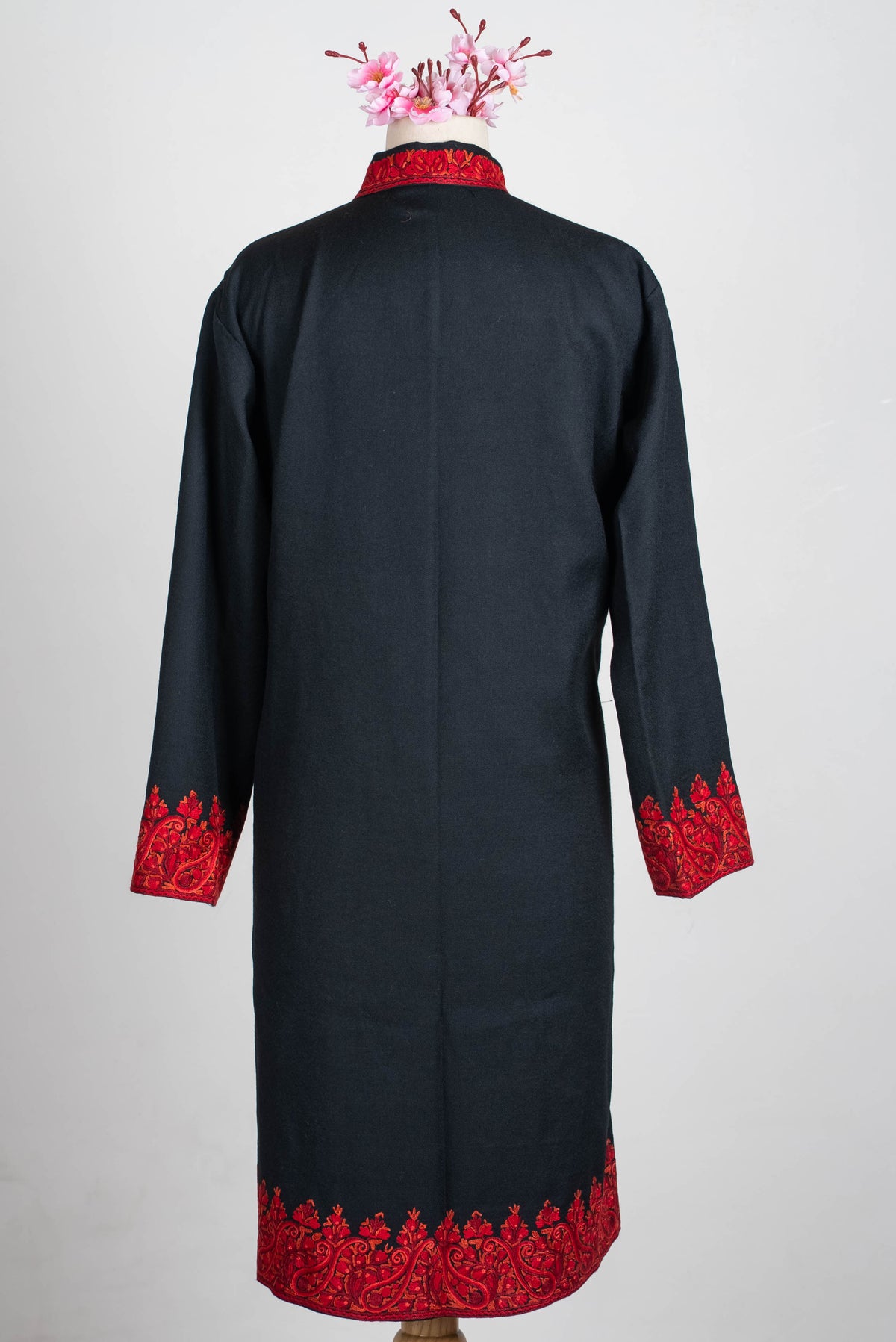 Noir Crimson Aari Hand Embroidered Long Jacket