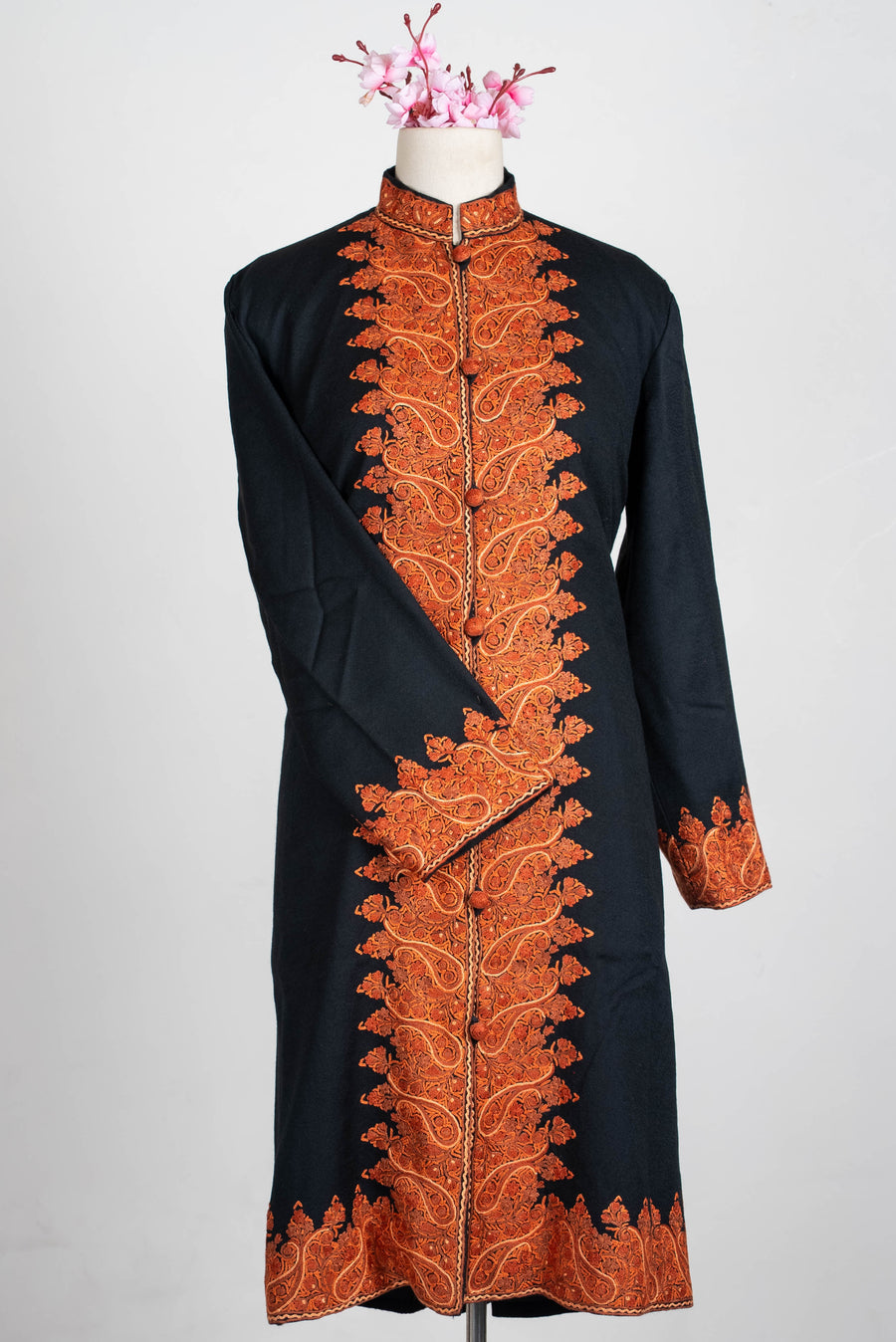 Burnished Ember Aari Hand Embroidered Long Jacket
