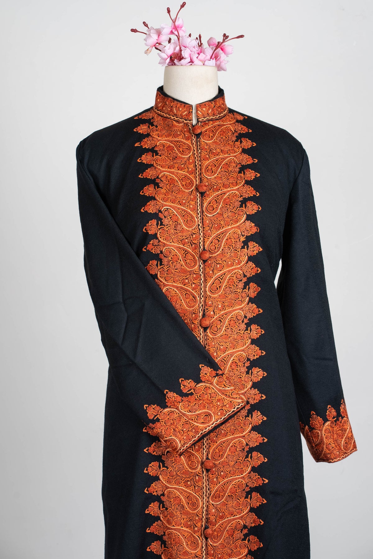 Burnished Ember Aari Hand Embroidered Long Jacket
