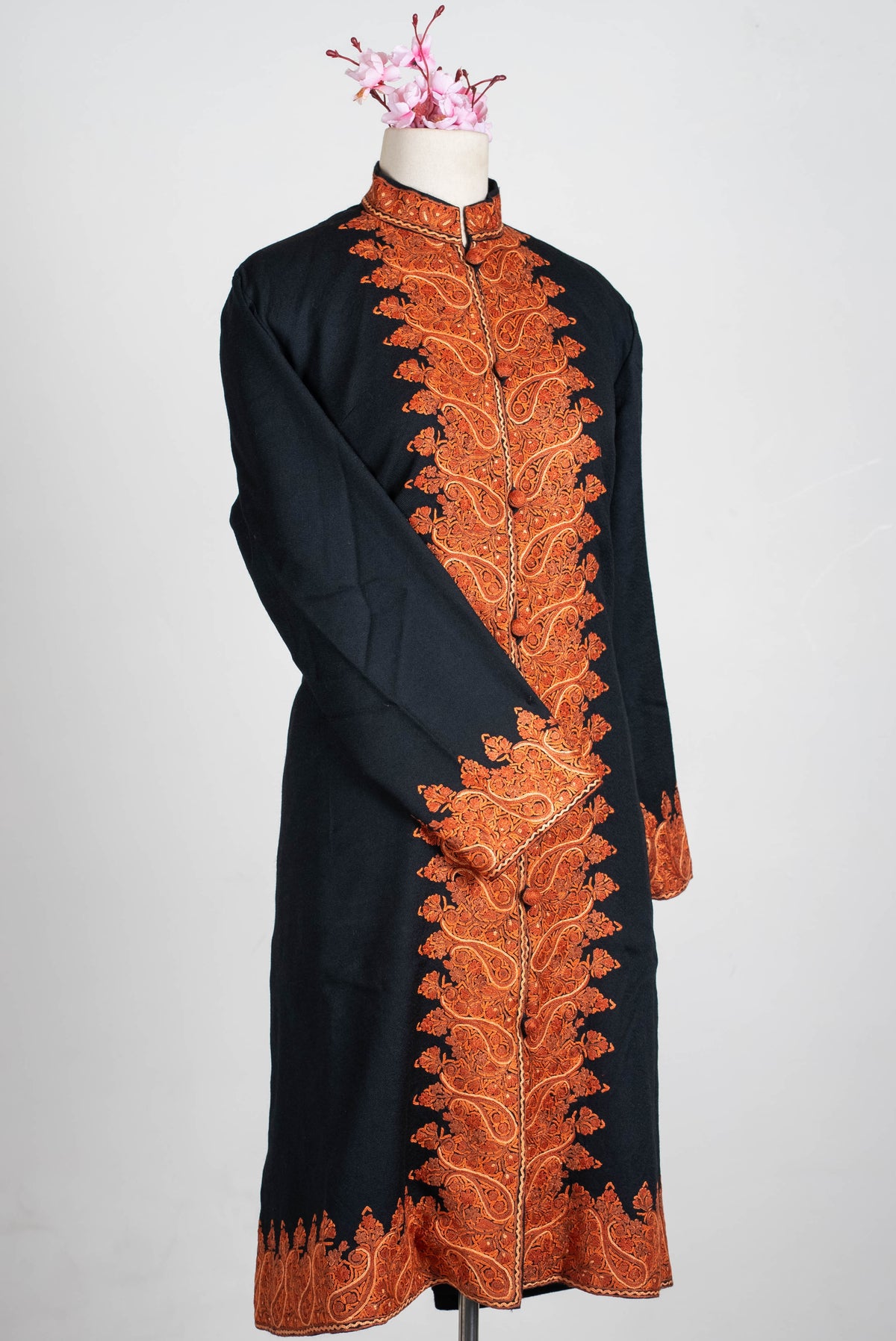 Burnished Ember Aari Hand Embroidered Long Jacket
