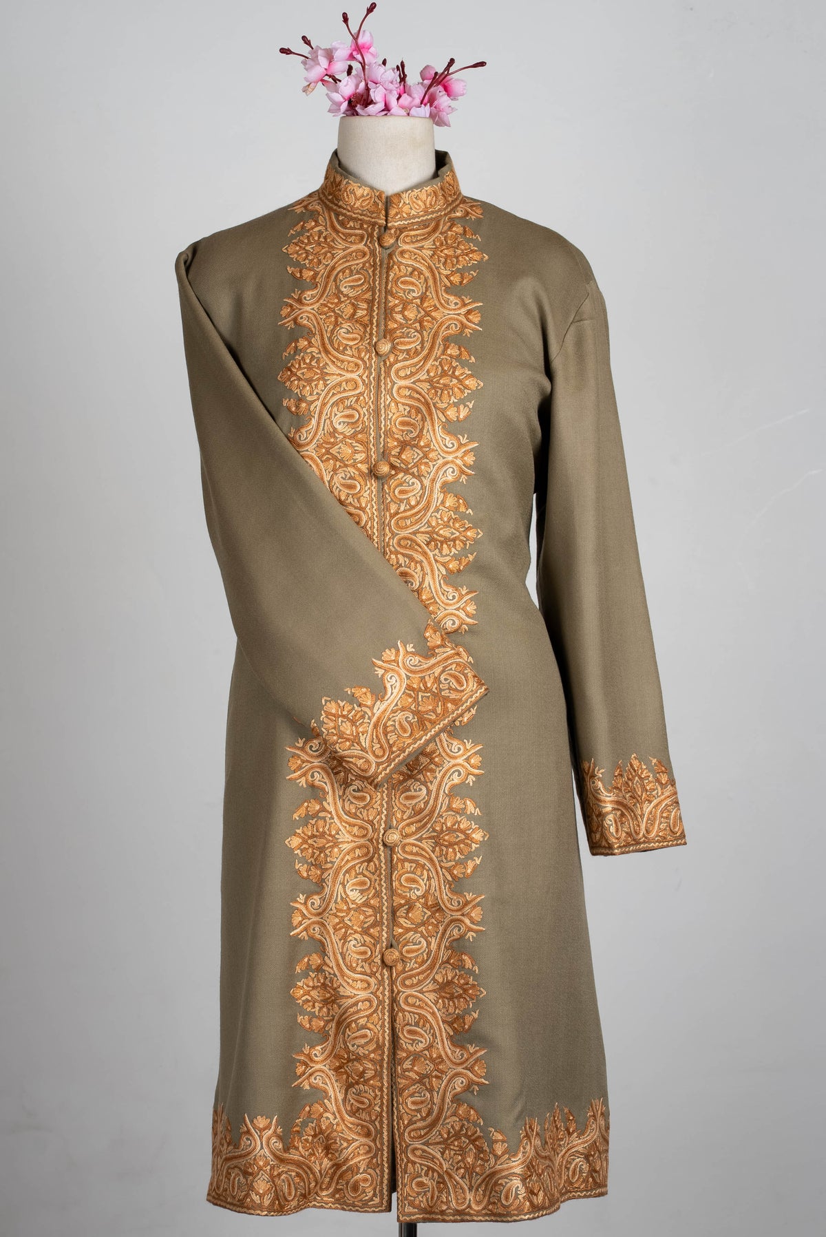 Sandstone Glow Aari Hand Embroidered Long Jacket