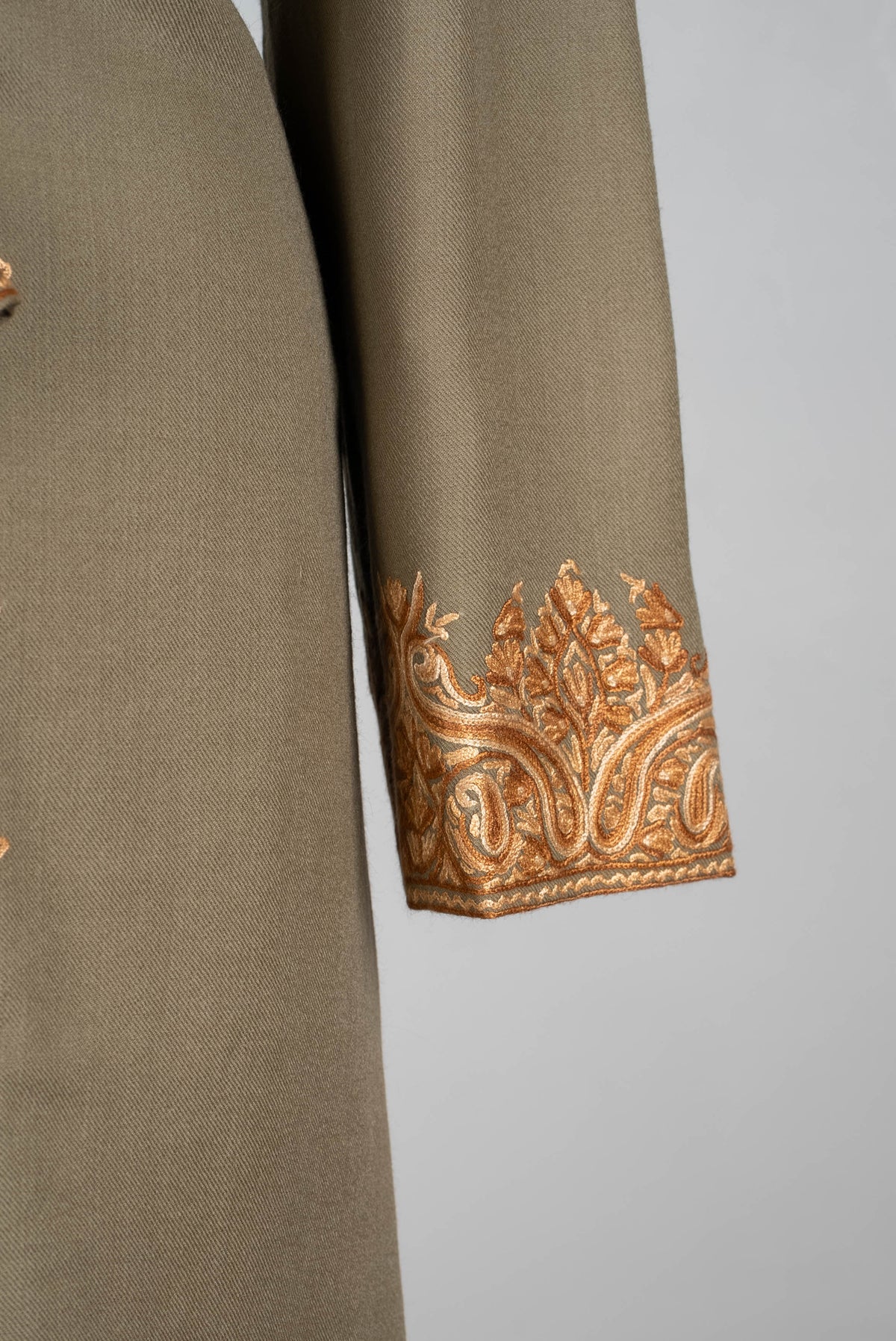 Sandstone Glow Aari Hand Embroidered Long Jacket