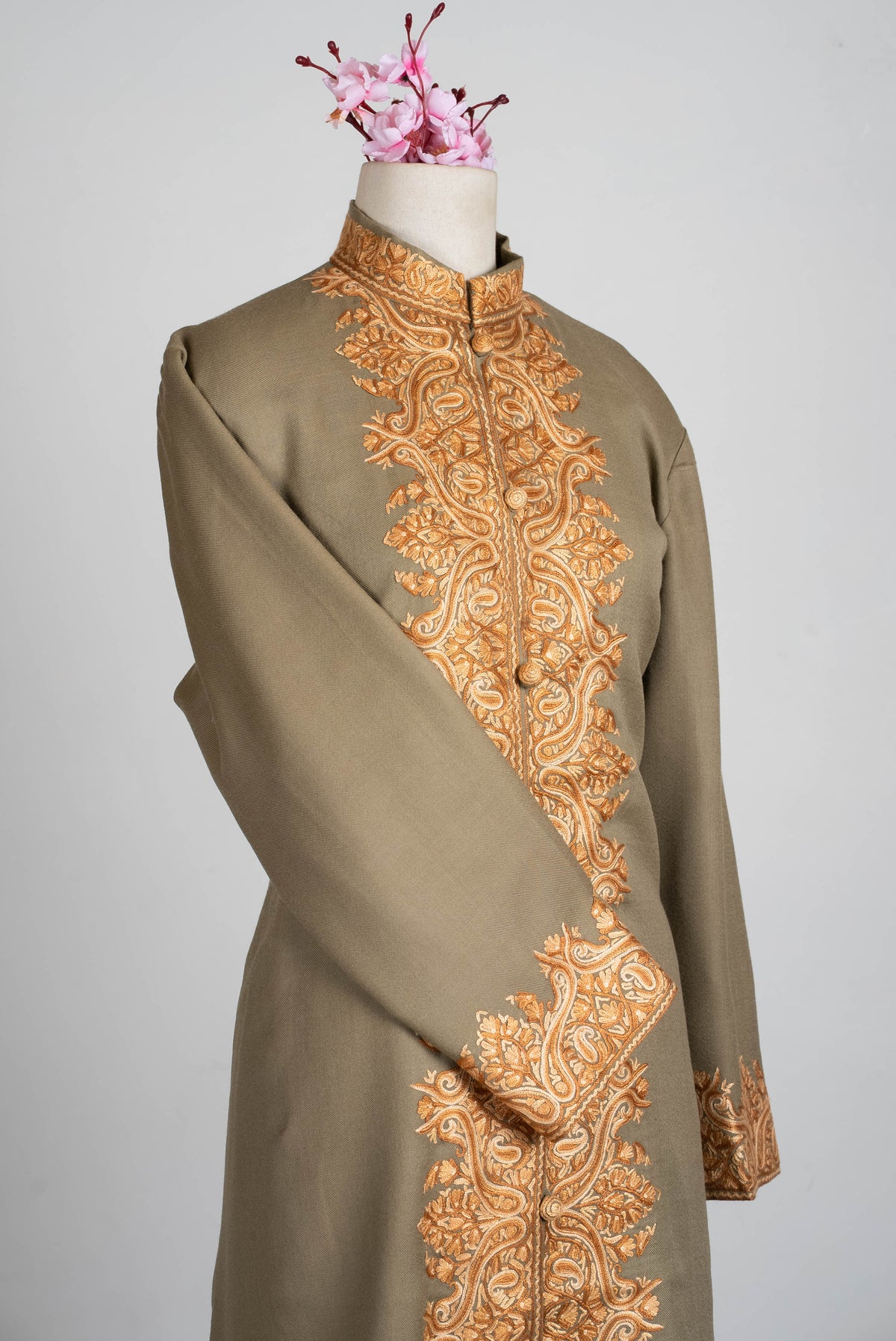 Sandstone Glow Aari Hand Embroidered Long Jacket