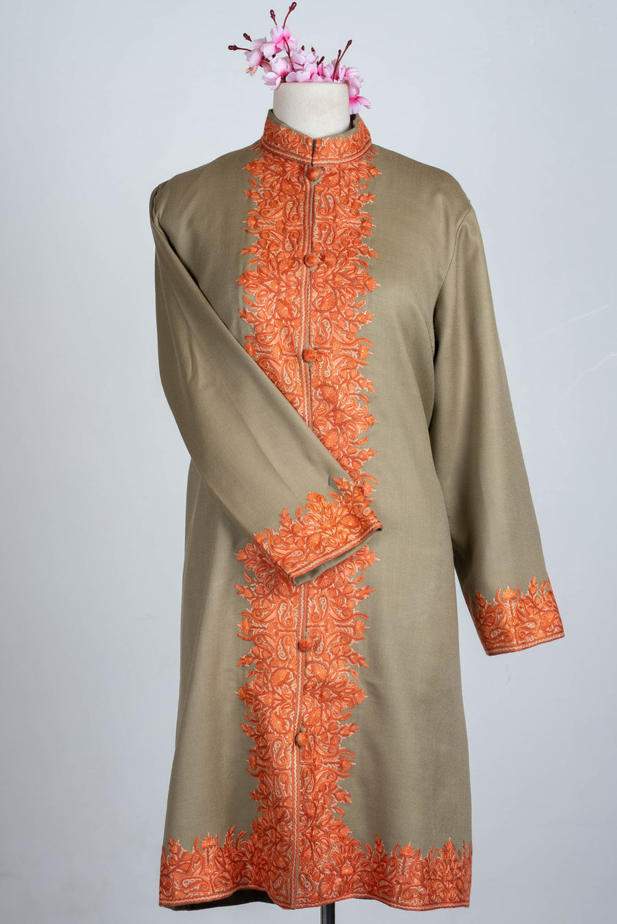 Copper Filigree Aari Hand Embroidered Long Jacket