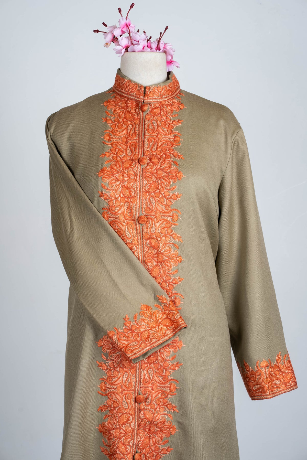 Copper Filigree Aari Hand Embroidered Long Jacket