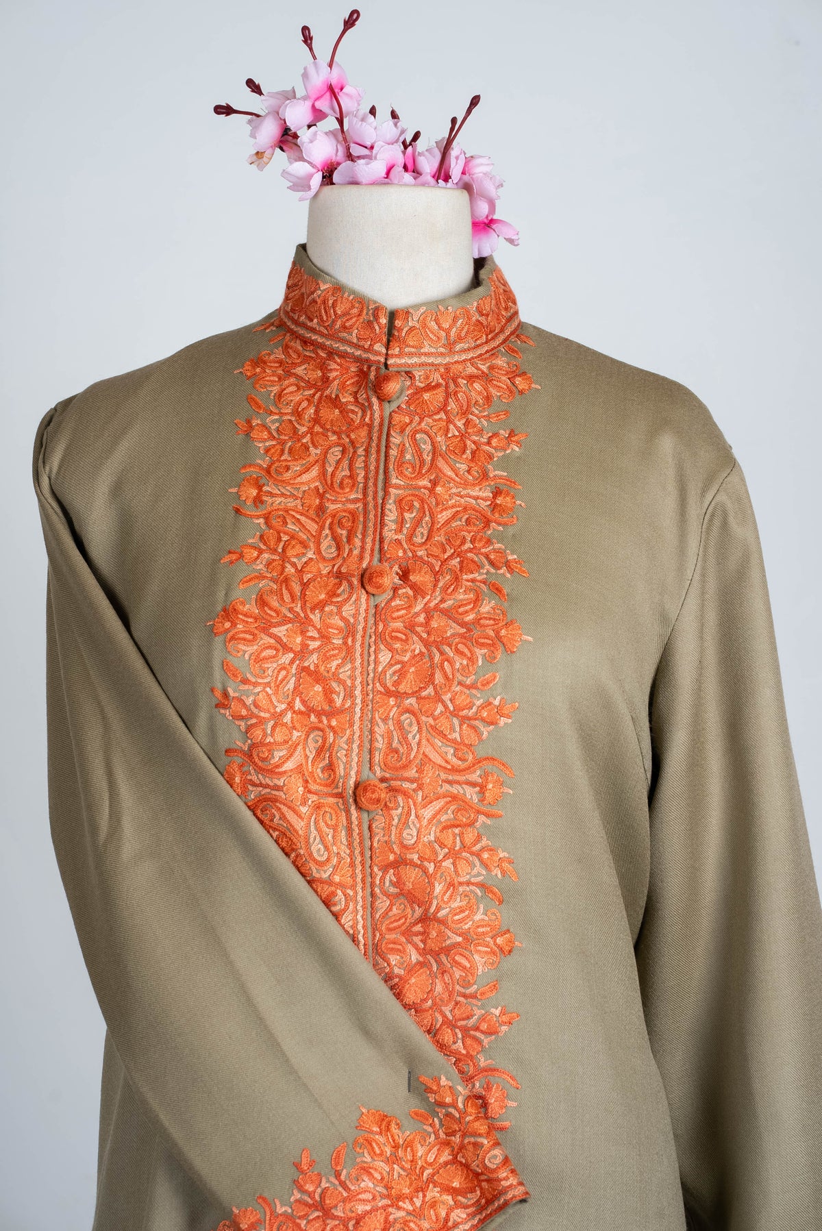 Copper Filigree Aari Hand Embroidered Long Jacket