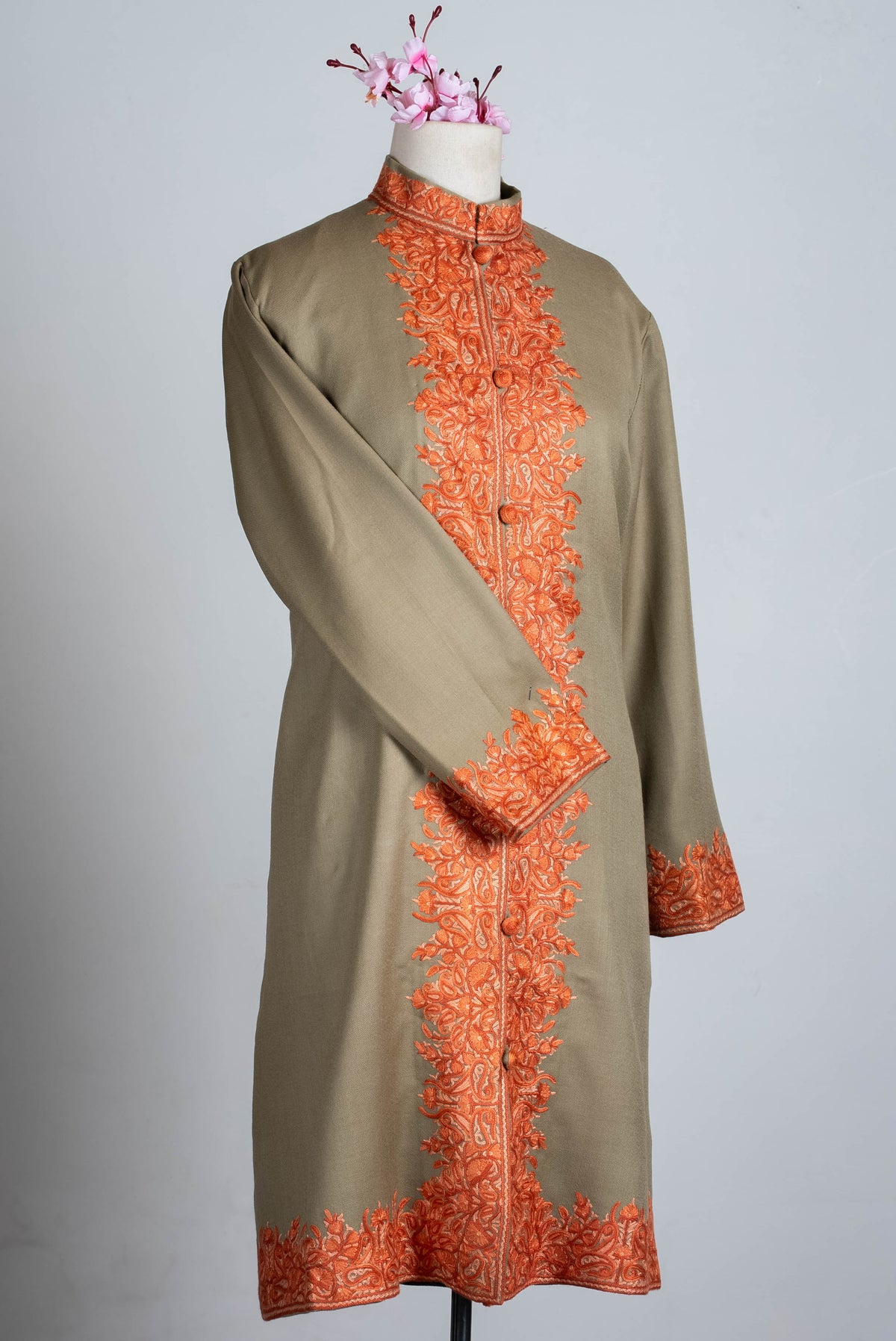 Copper Filigree Aari Hand Embroidered Long Jacket
