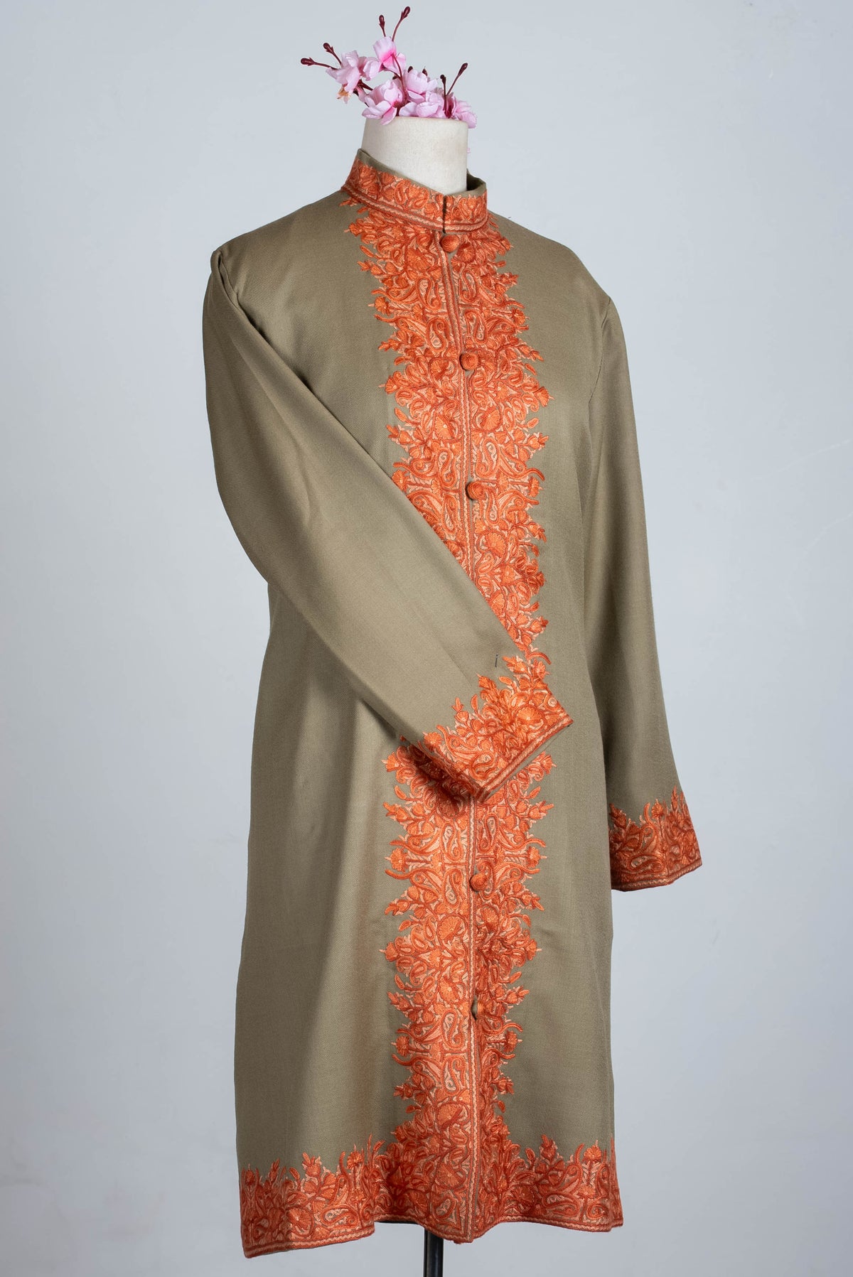 Copper Filigree Aari Hand Embroidered Long Jacket